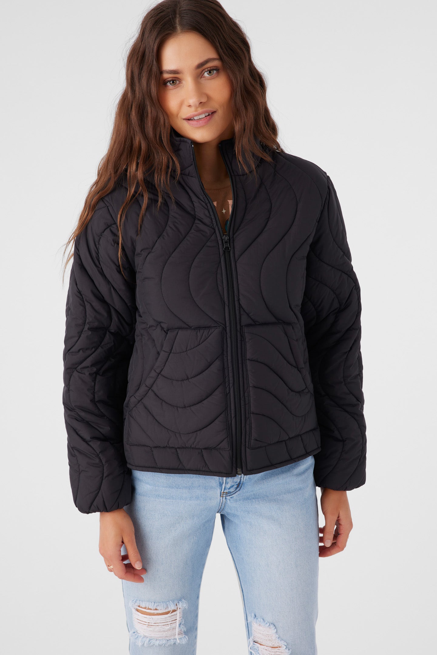 Eden Nylon Wave Quilted Zip Jacket - Black | O'Neill