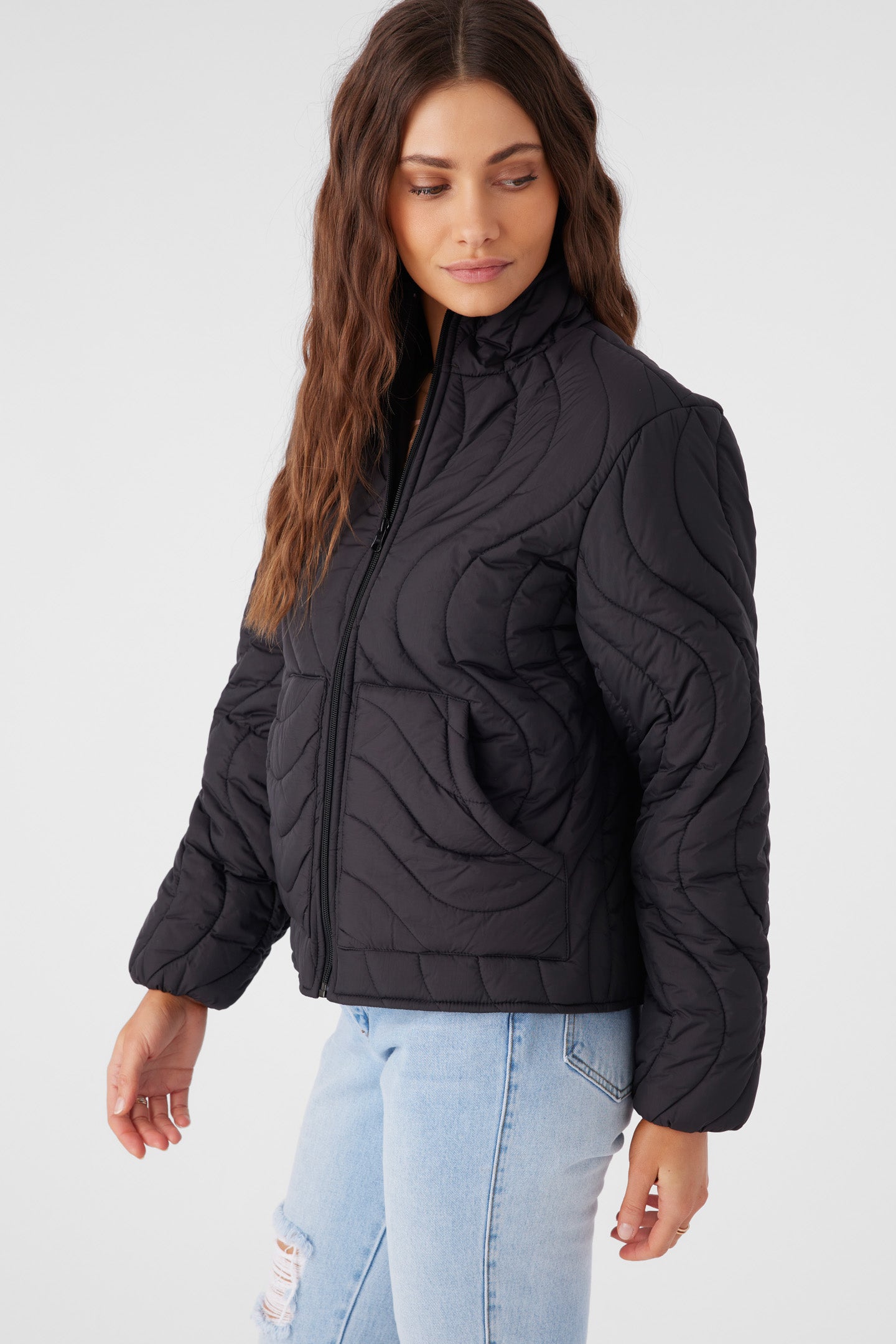 EDEN NYLON WAVE QUILTED ZIP JACKET