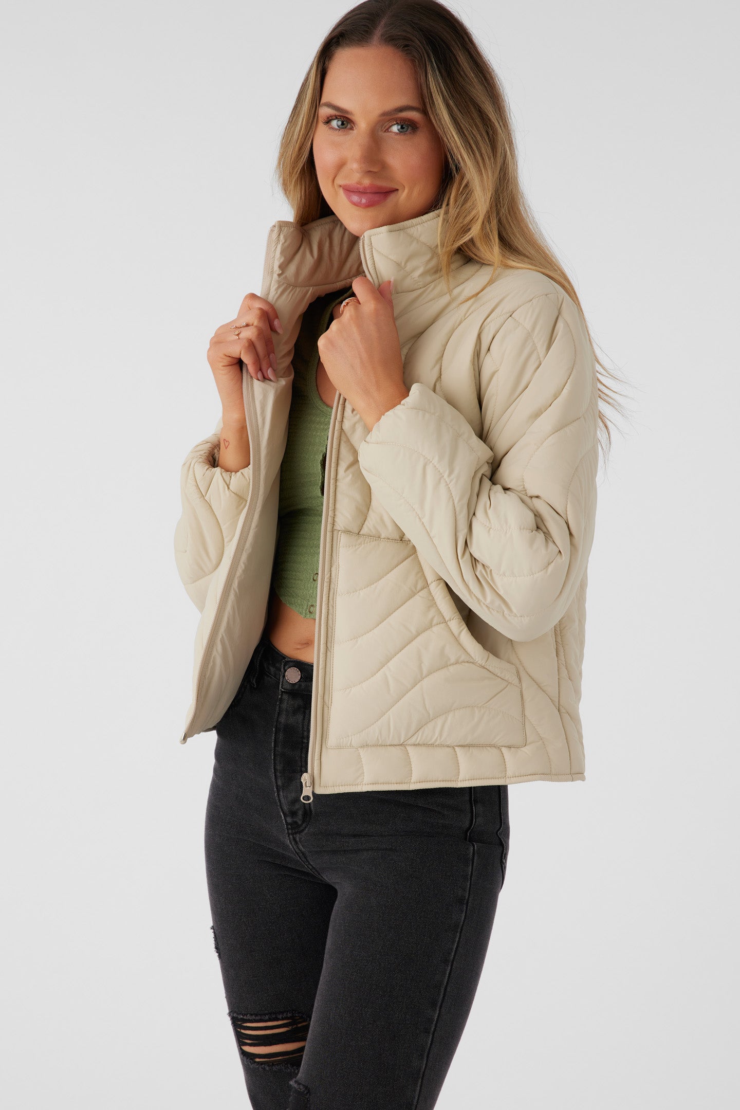 EDEN NYLON WAVE QUILTED ZIP JACKET