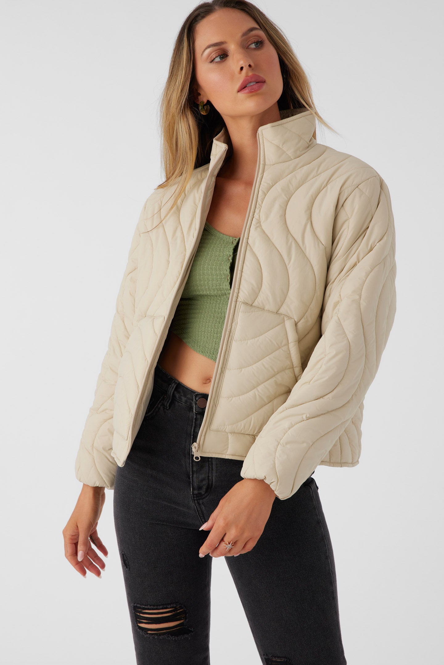 EDEN NYLON WAVE QUILTED ZIP JACKET