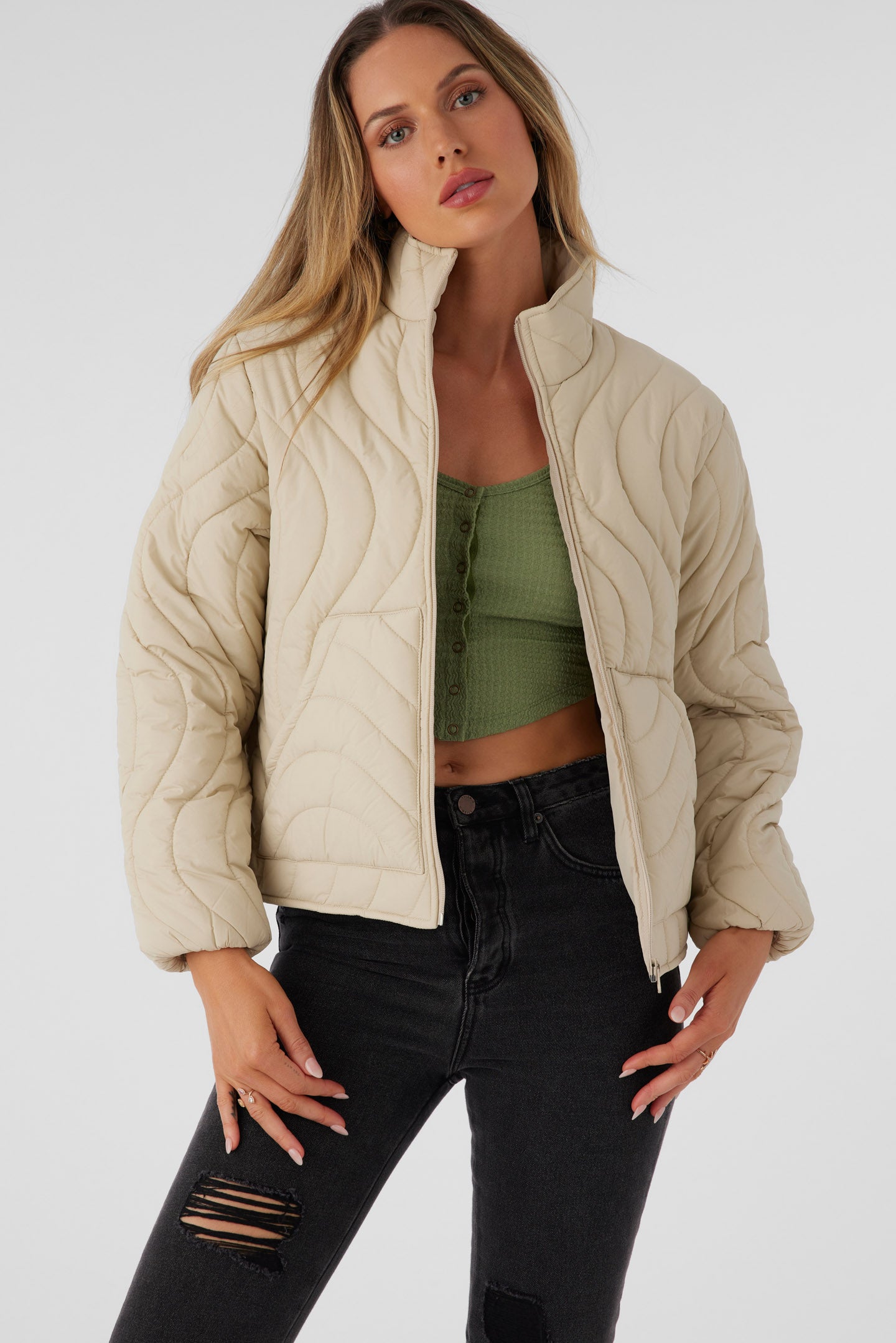 EDEN NYLON WAVE QUILTED ZIP JACKET