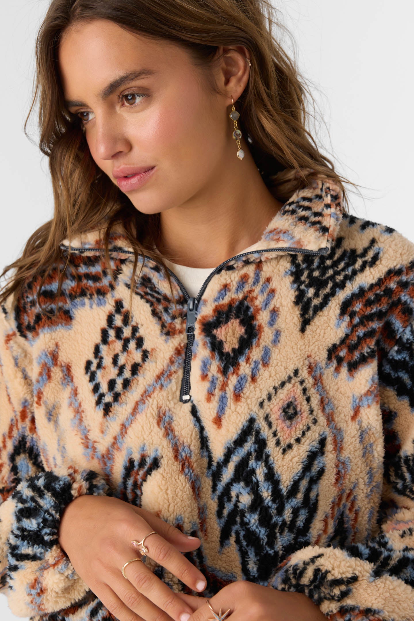 KACEY PALMER PRINT HIGH PILE FLEECE PULLOVER