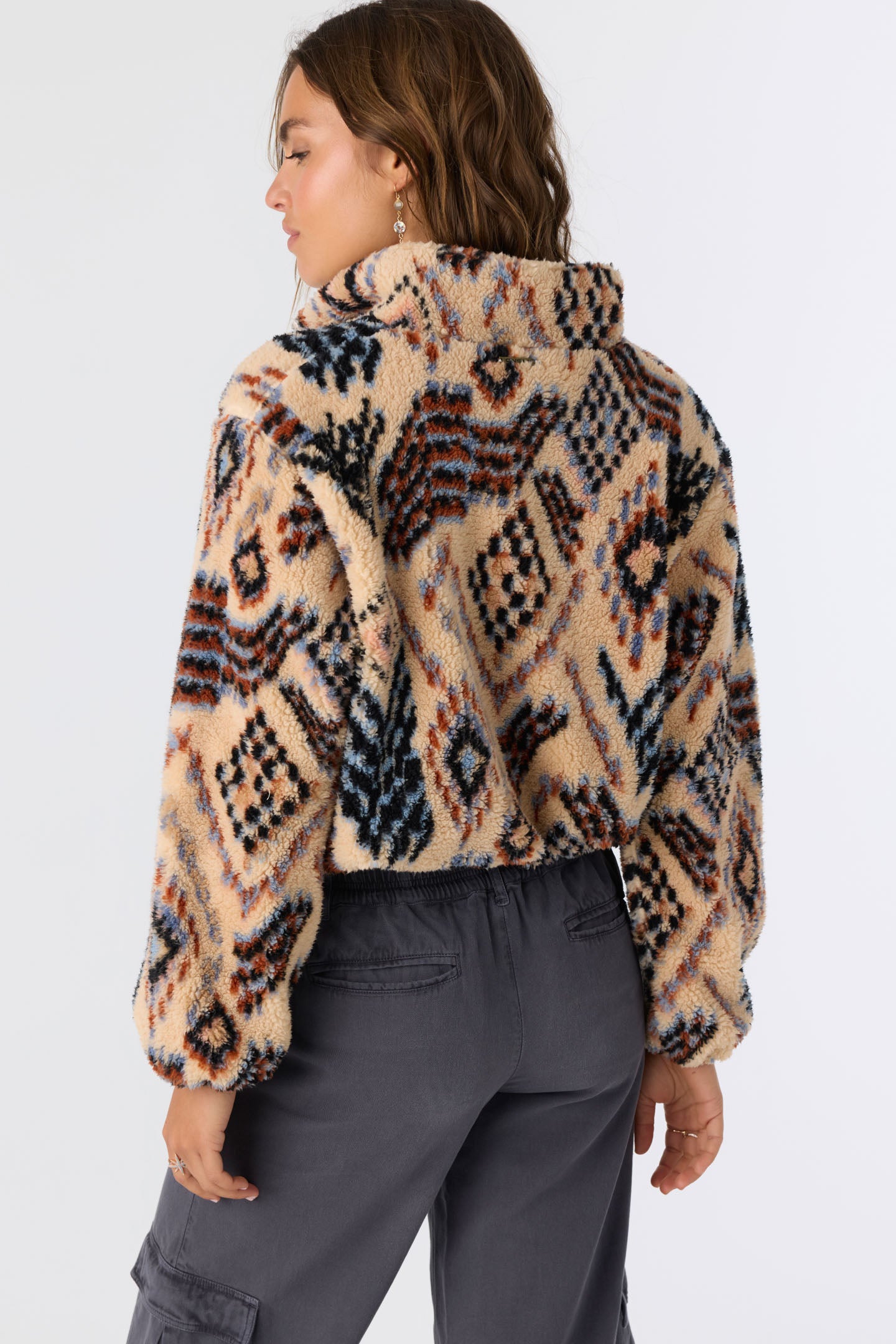 KACEY PALMER PRINT HIGH PILE FLEECE PULLOVER