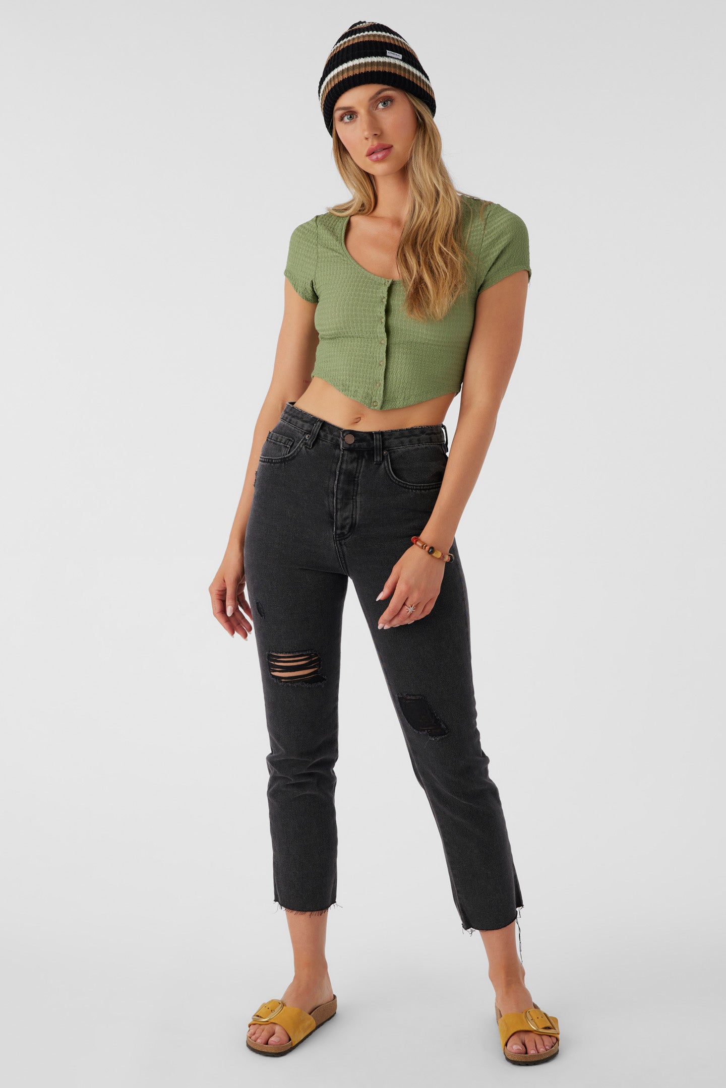 Marlena Textured Top Crop Top - Oil Green | O'Neill