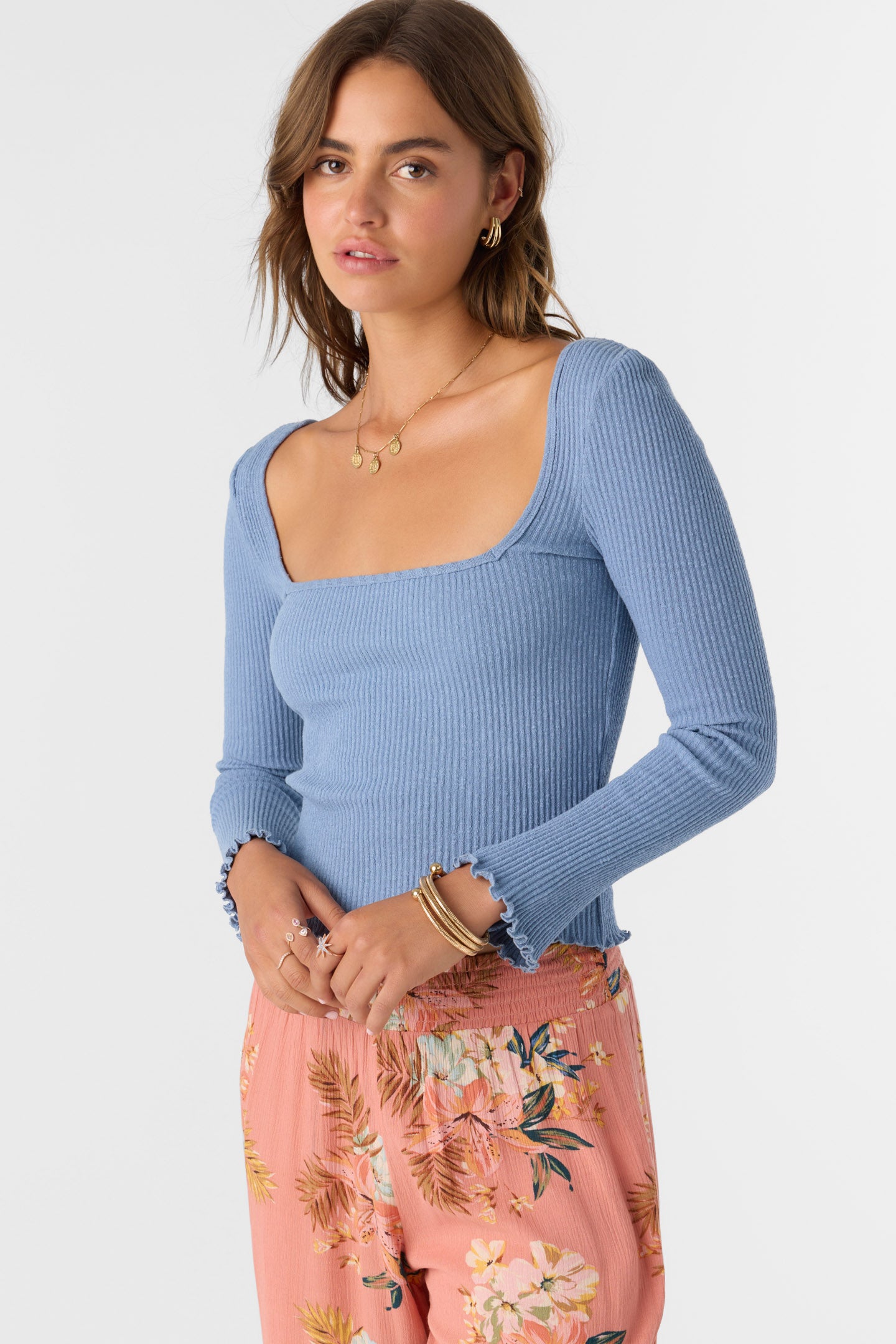 FLOKI SLUB RIB KNIT LONG SLEEVE TOP