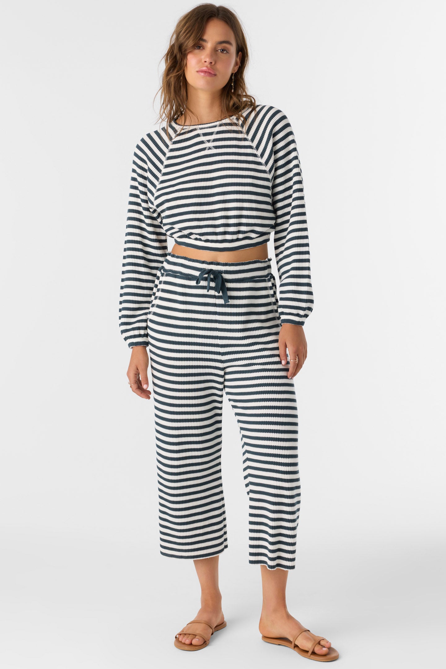 TOUR STRIPE WAFFLE KNIT CROPPED LOUNGE PANTS