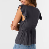 Deji Solid Flutter Sleeve Top
