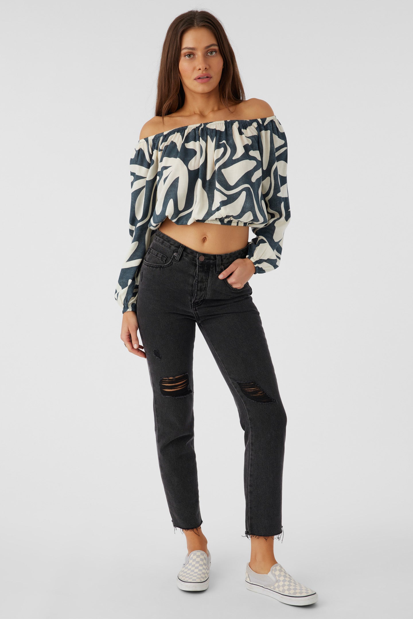 KEYARA BEACH HUT GEO OFF-THE-SHOULDER TOP