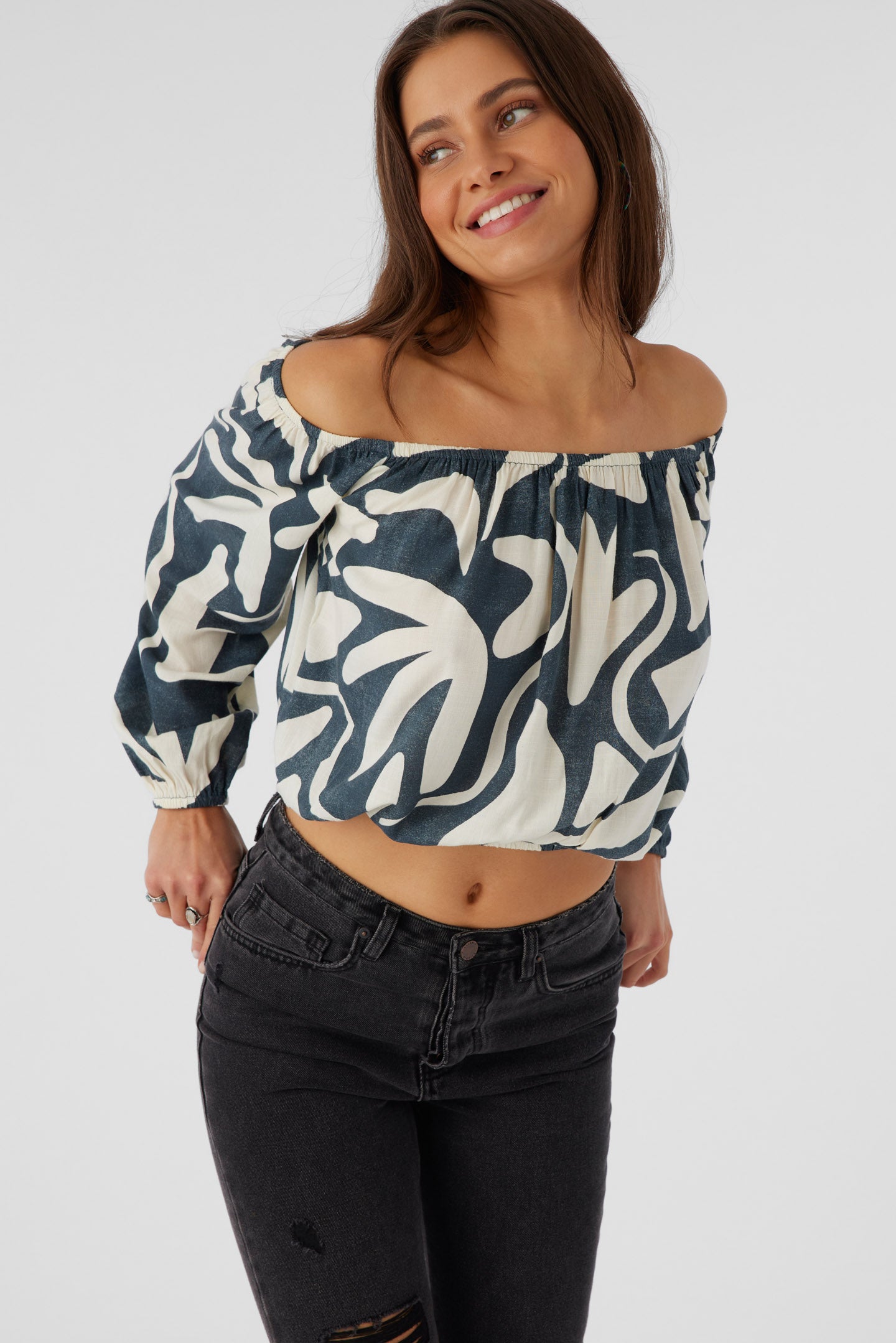 KEYARA BEACH HUT GEO OFF-THE-SHOULDER TOP