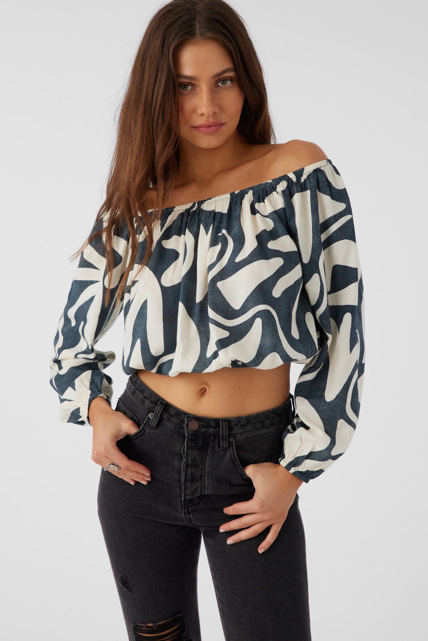 KEYARA BEACH HUT GEO OFF-THE-SHOULDER TOP