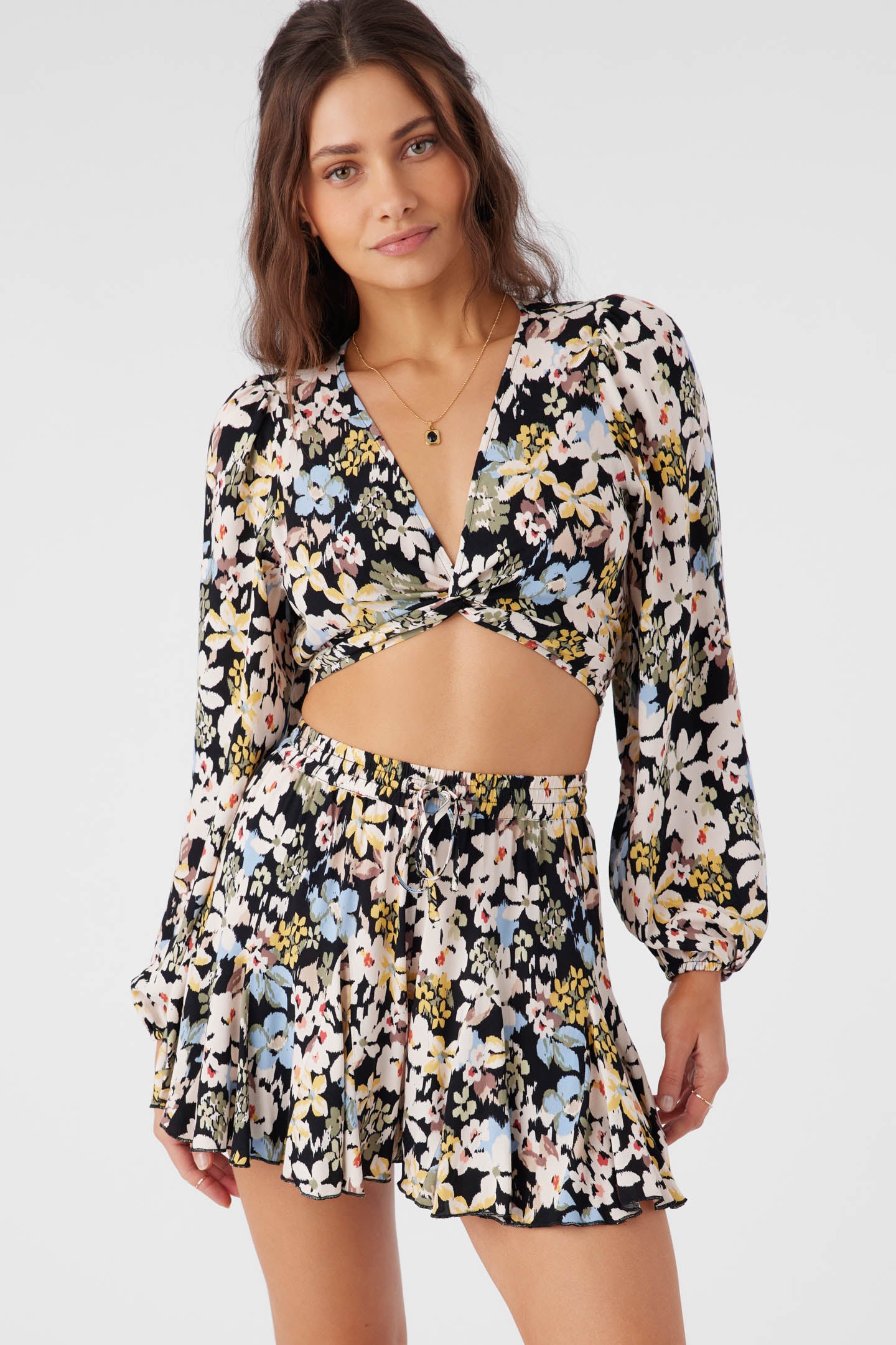 LIVVIE CAMDEN FLORAL LONG SLEEVE CROP TOP