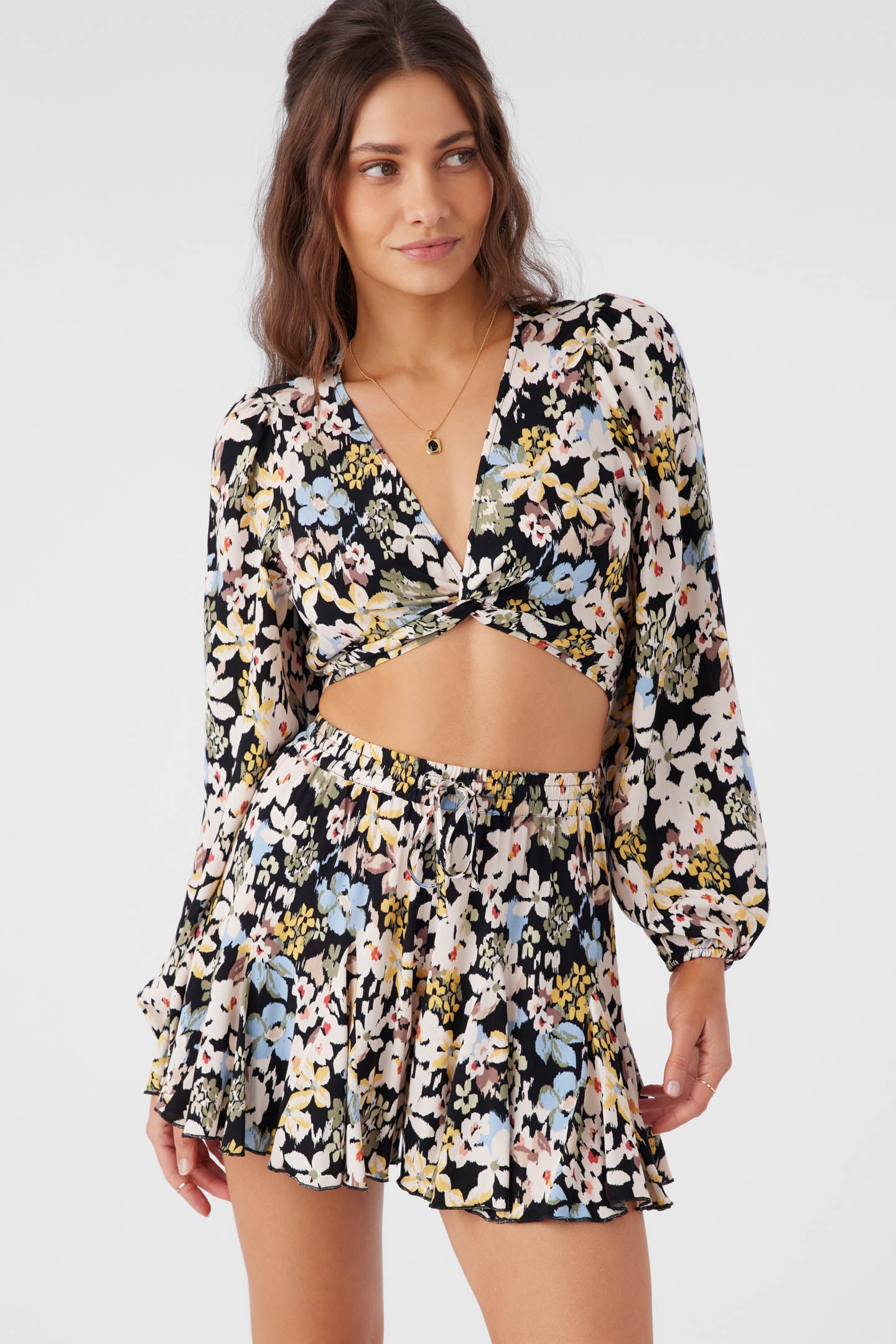 LIVVIE CAMDEN FLORAL LONG SLEEVE CROP TOP