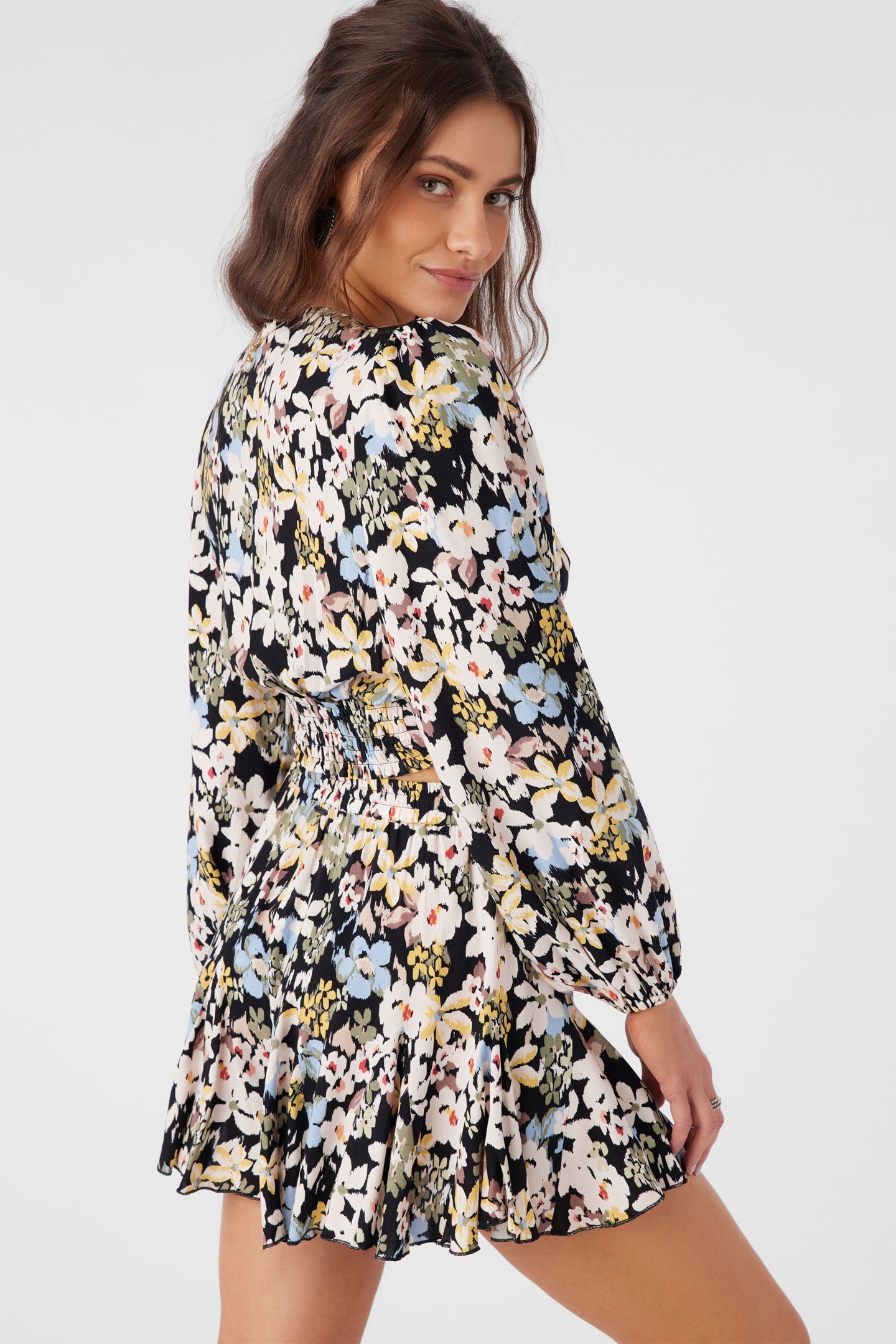 LIVVIE CAMDEN FLORAL LONG SLEEVE CROP TOP