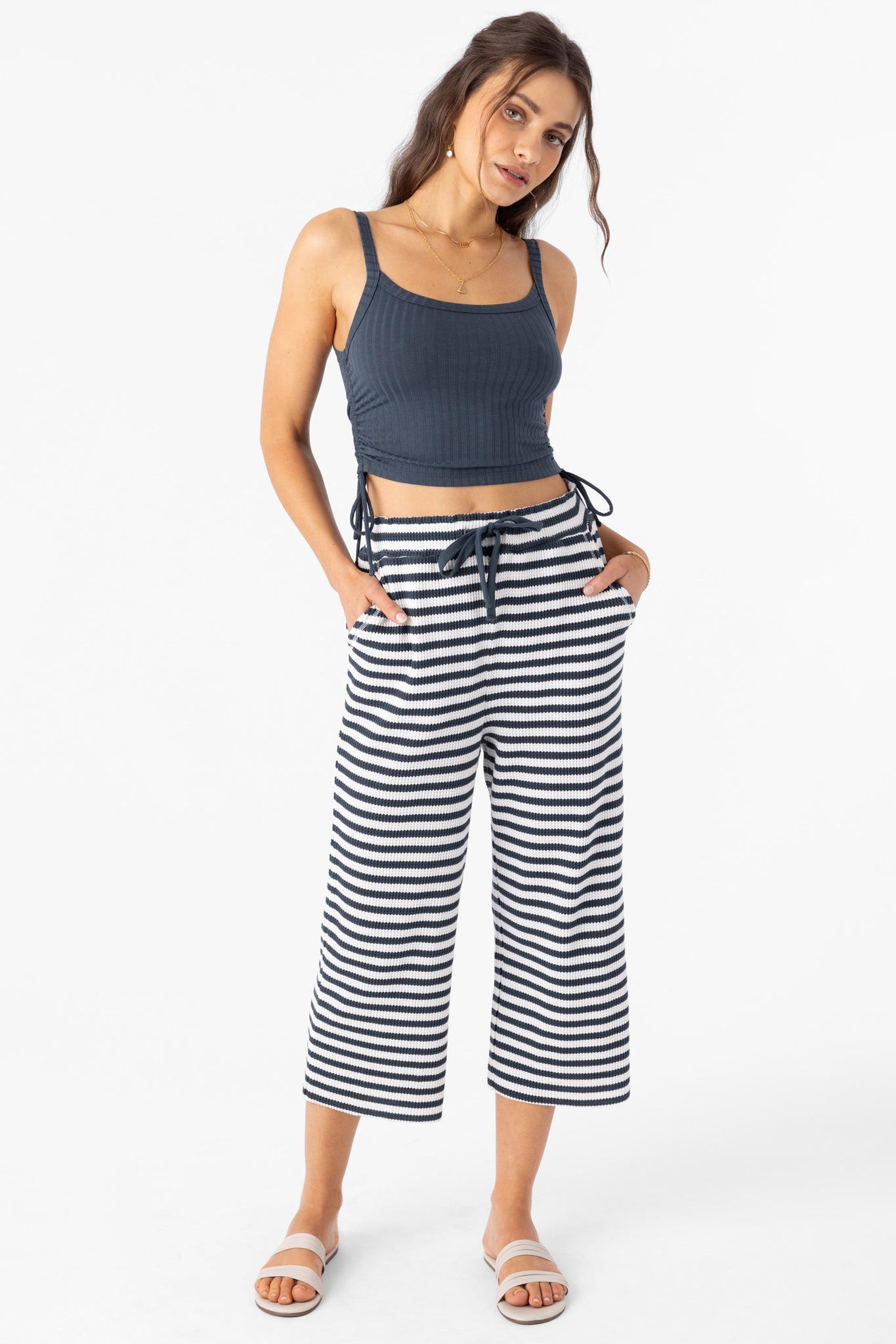 TOUR STRIPE WAFFLE KNIT CROPPED LOUNGE PANTS