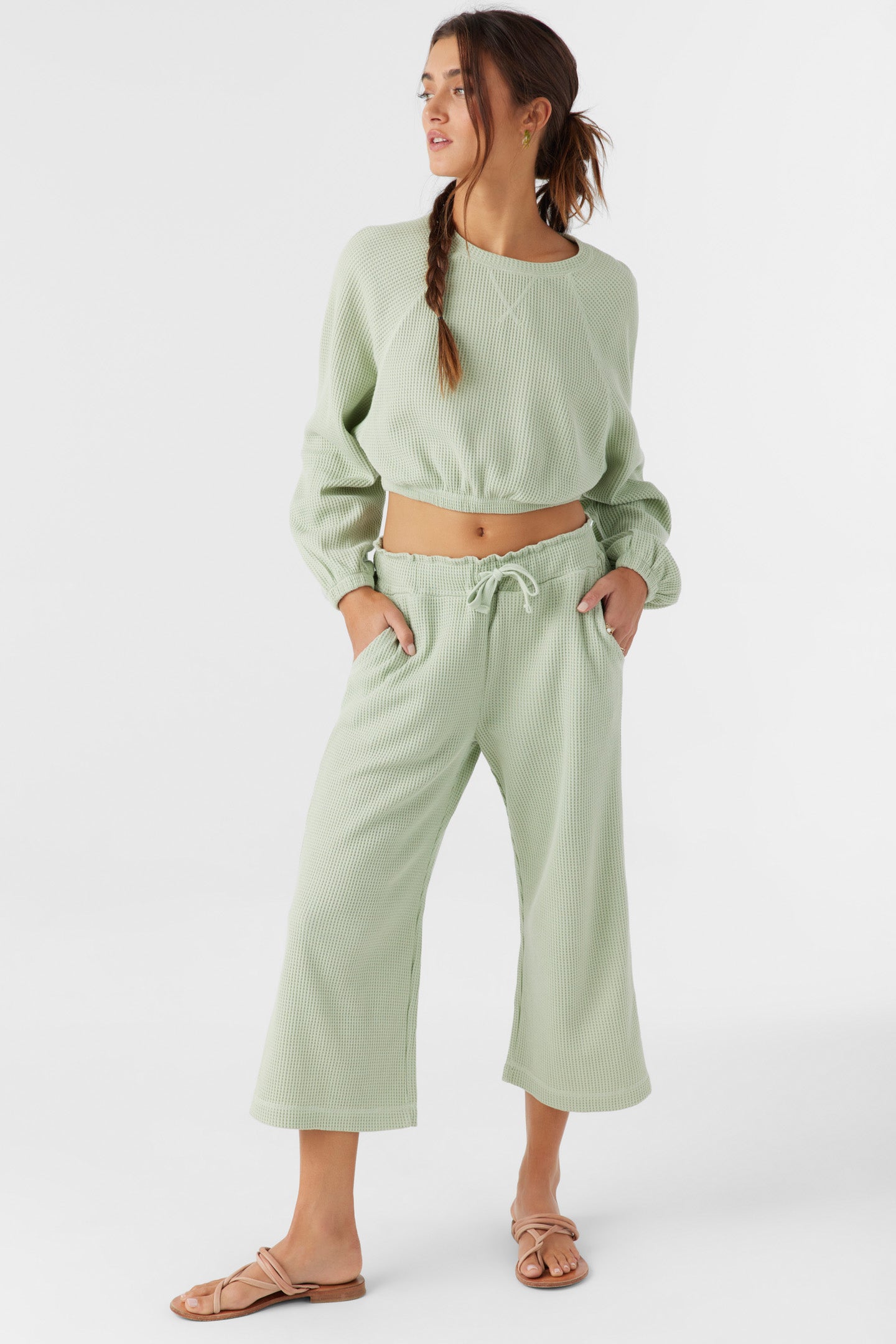 O’neill Kadence Waffle Knit newest Crewneck + Joggers Lounge Set in Sage Green - XS