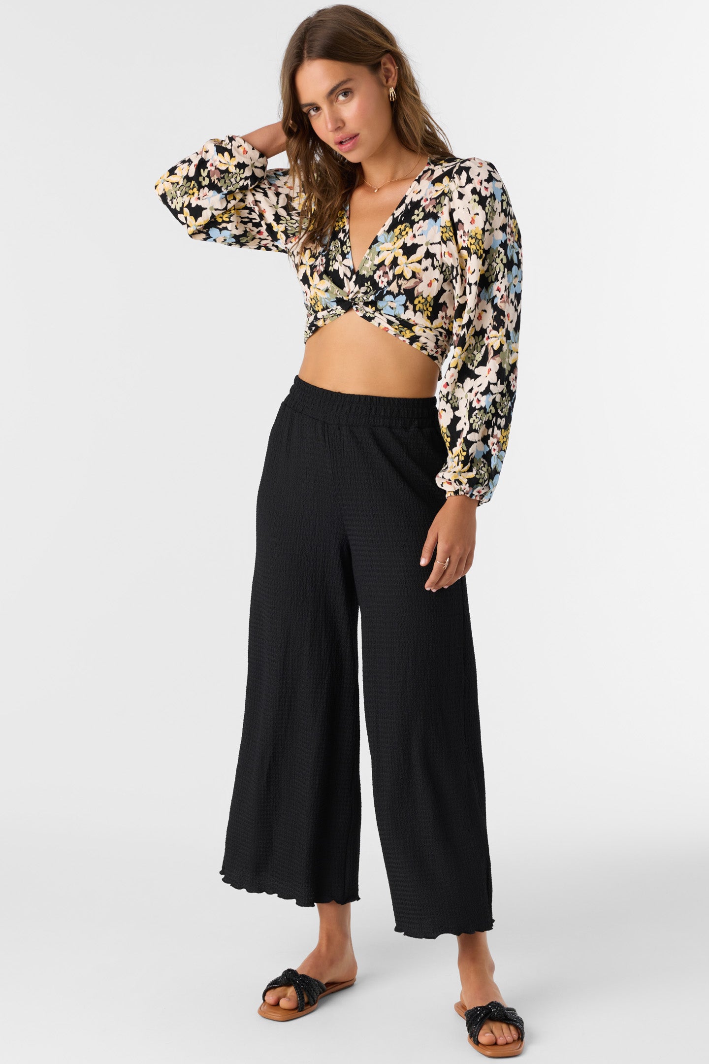 BRIDGETTE TEXTURED KNIT PULL-ON CROPPED PANTS