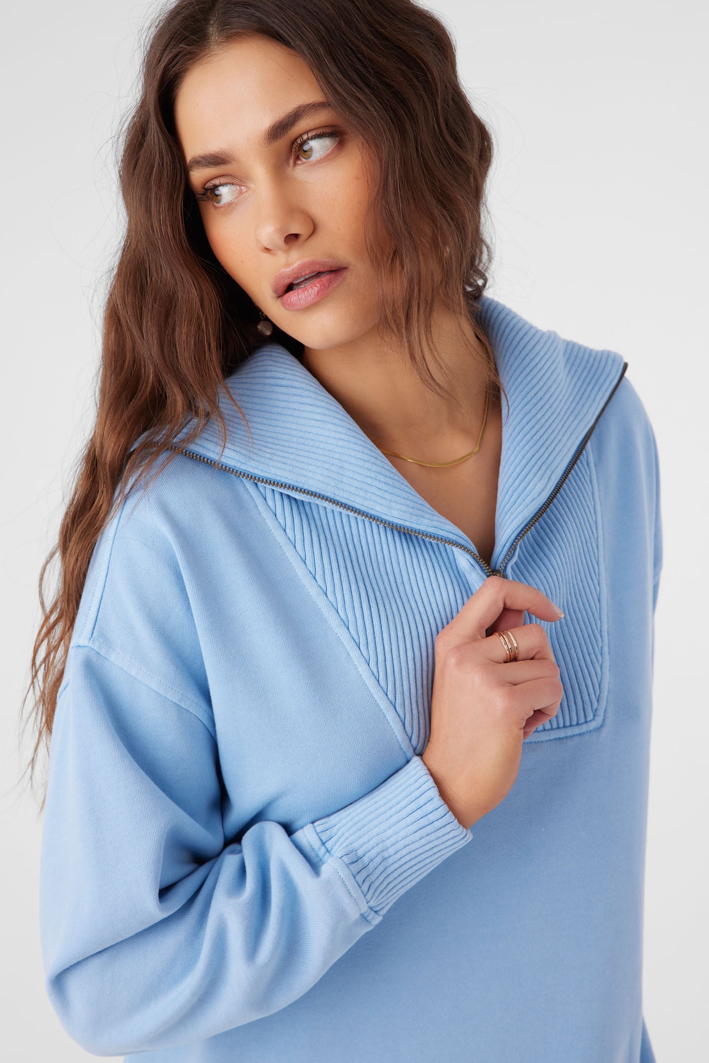 Karma Mock Zip Crew Neck Fleece - Chambray | O'Neill