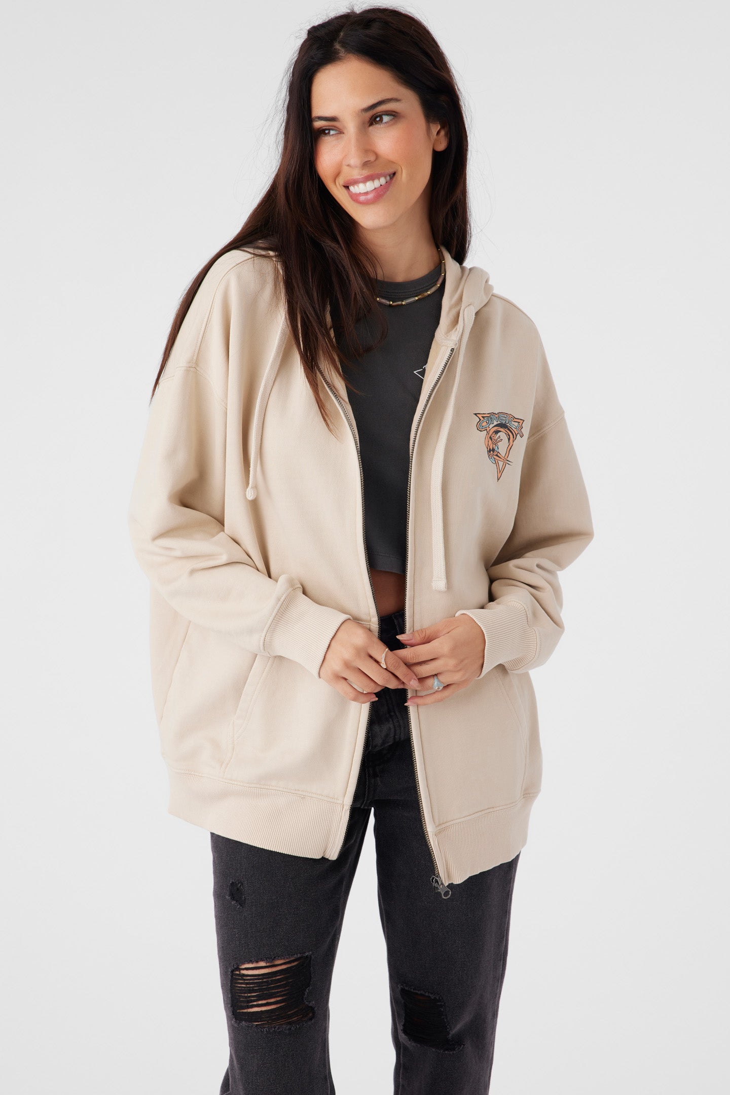 BYRON HOODED OVERSIZED FIT ZIP FLEECE JACKET