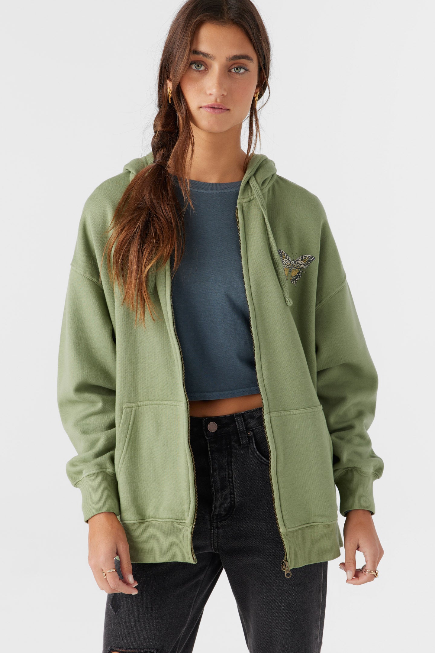 Byron Hoody Zip Fleece - Oil Green | O'Neill