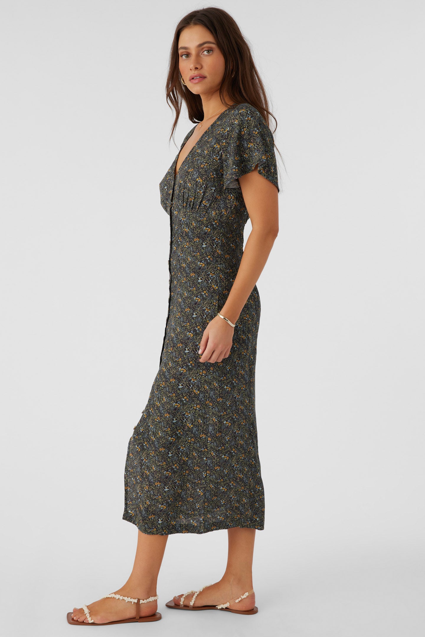 RAYNEY AVA DITSY BUTTON FRONT MIDI DRESS