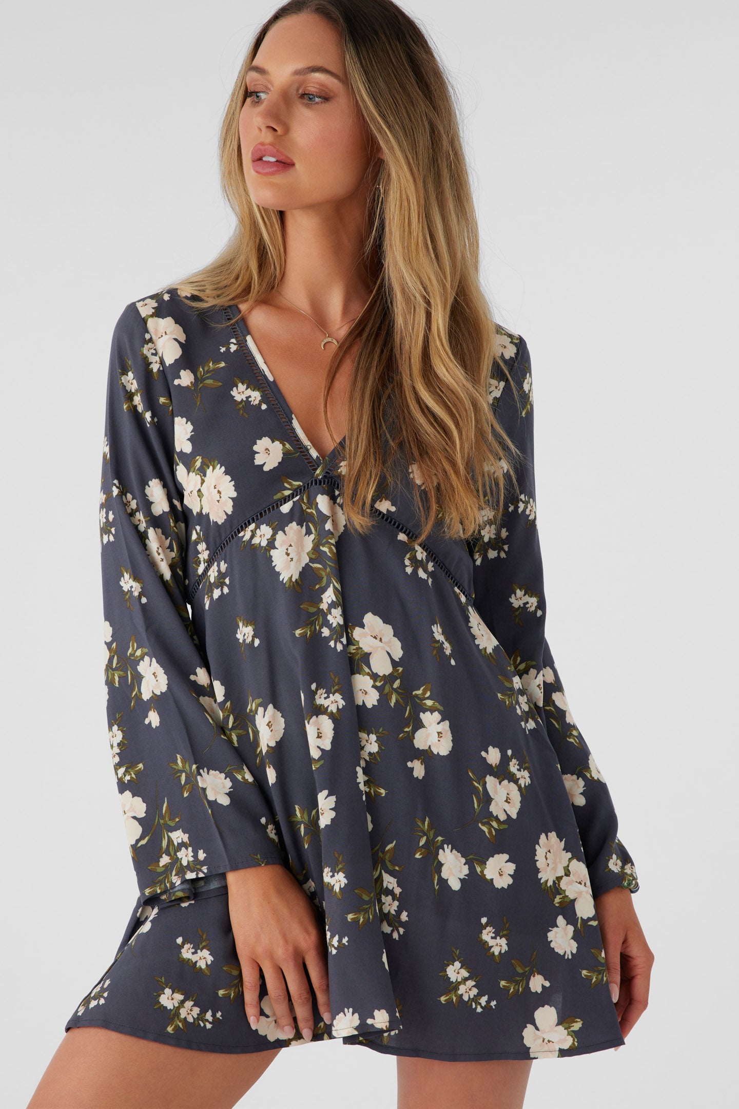 STEVIE KENDRA FLORAL LONG SLEEVE MINI DRESS