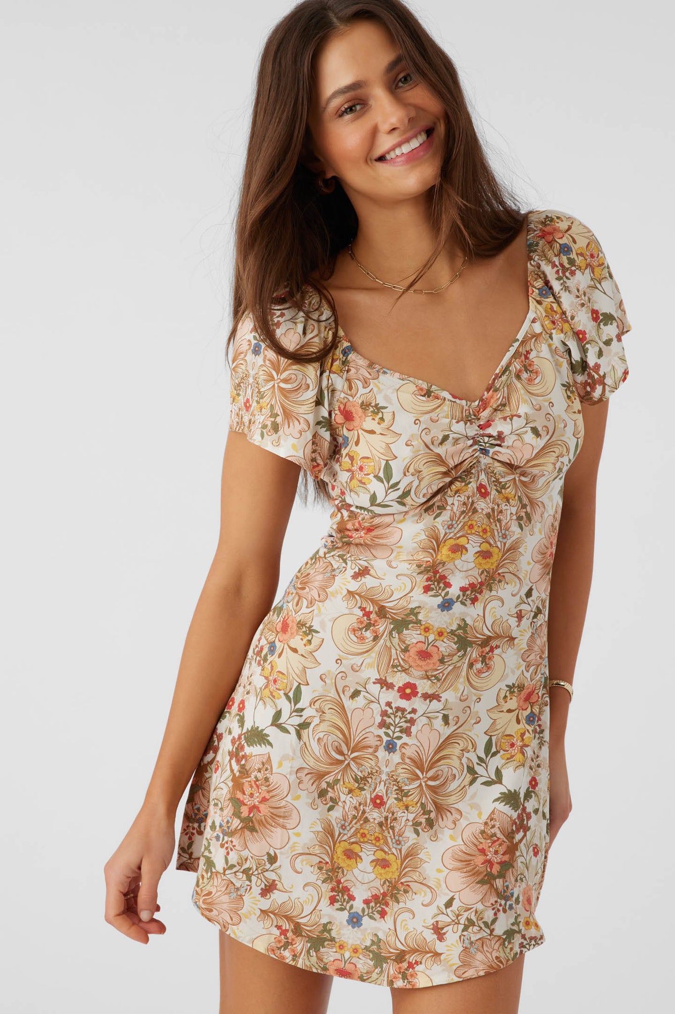 IRA SOFIA FLORAL FLUTTER SLEEVE MINI DRESS