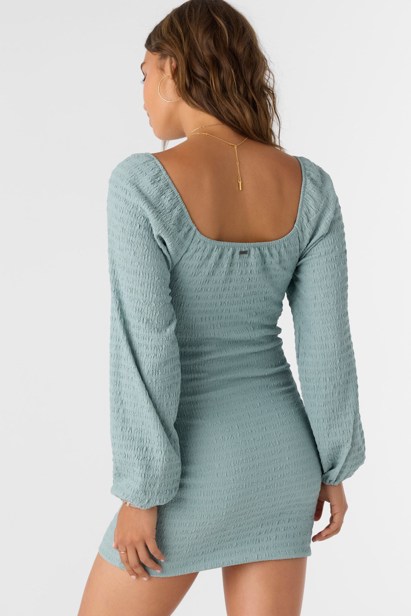 TEGAN SMOCKED KNIT LONG SLEEVE MINI DRESS