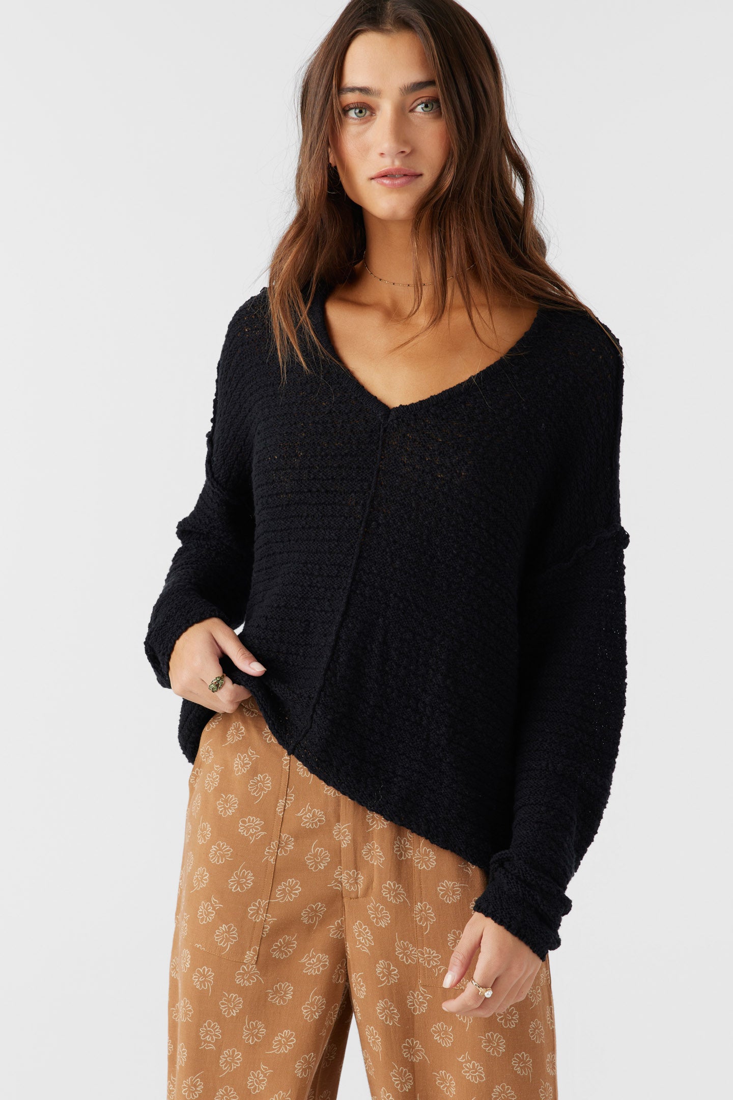 MARINA COTTON SLUB V-NECK SWEATER