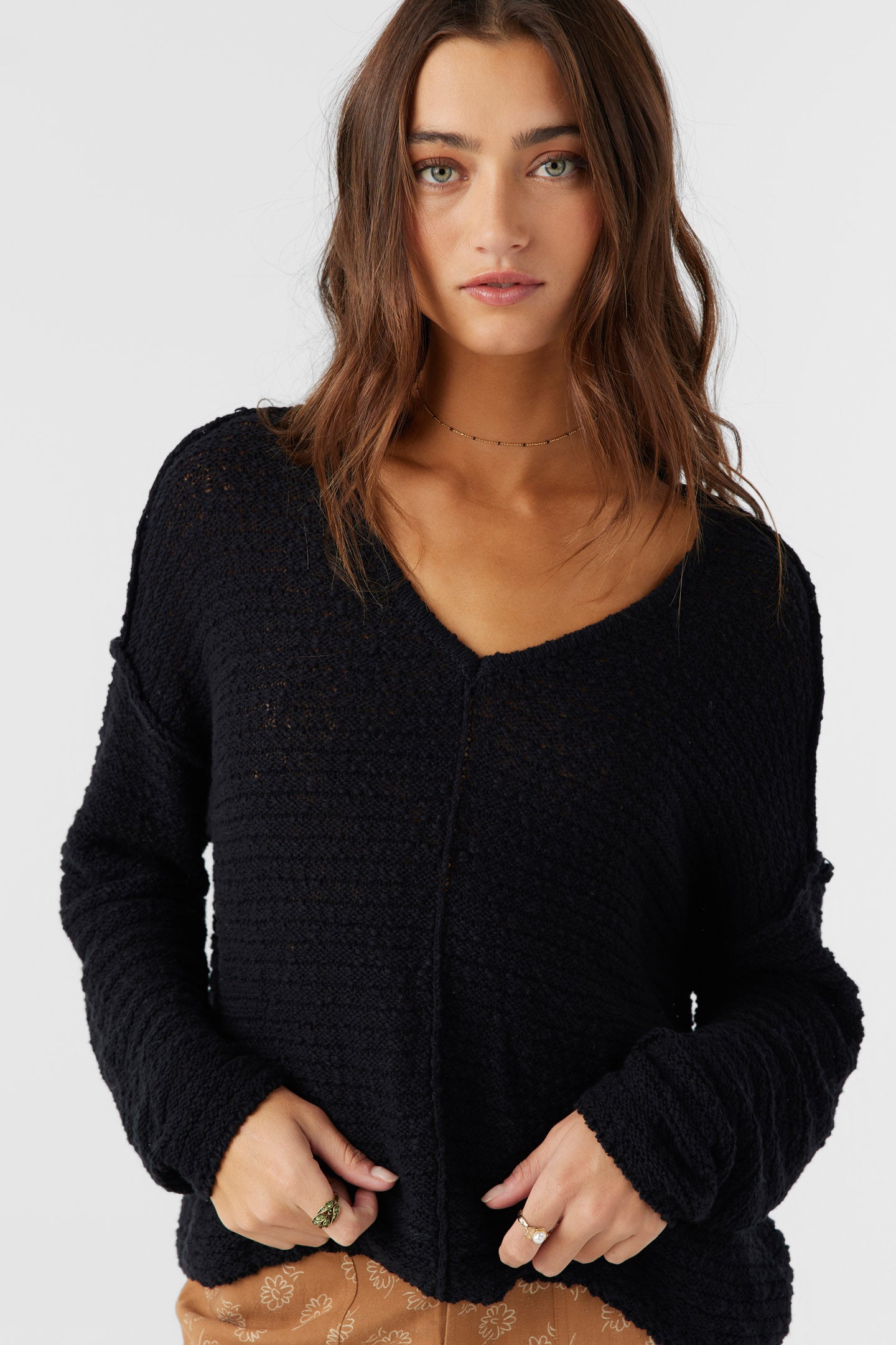 MARINA COTTON SLUB V-NECK SWEATER