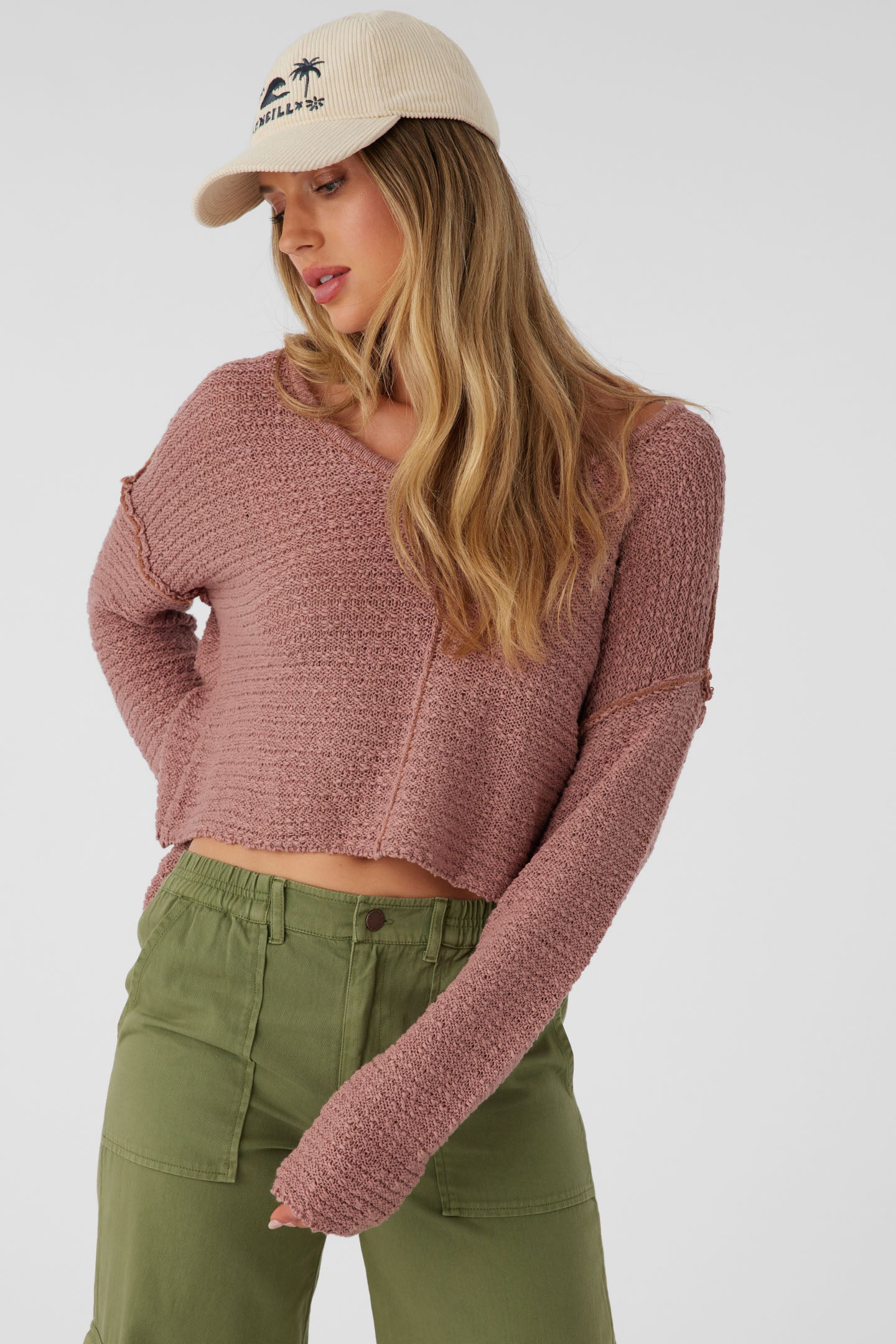 MARINA COTTON SLUB V-NECK SWEATER