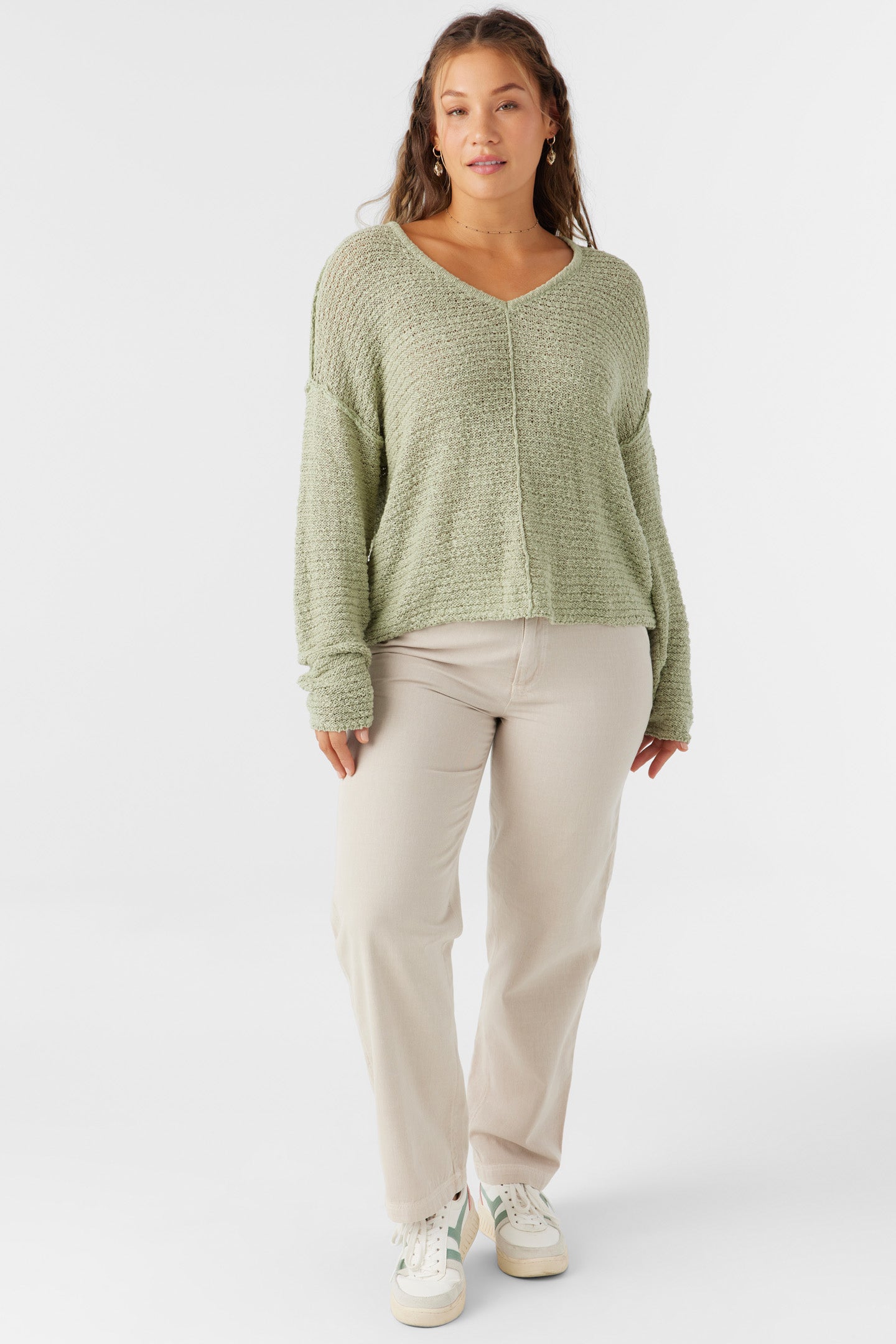 MARINA COTTON SLUB V-NECK SWEATER