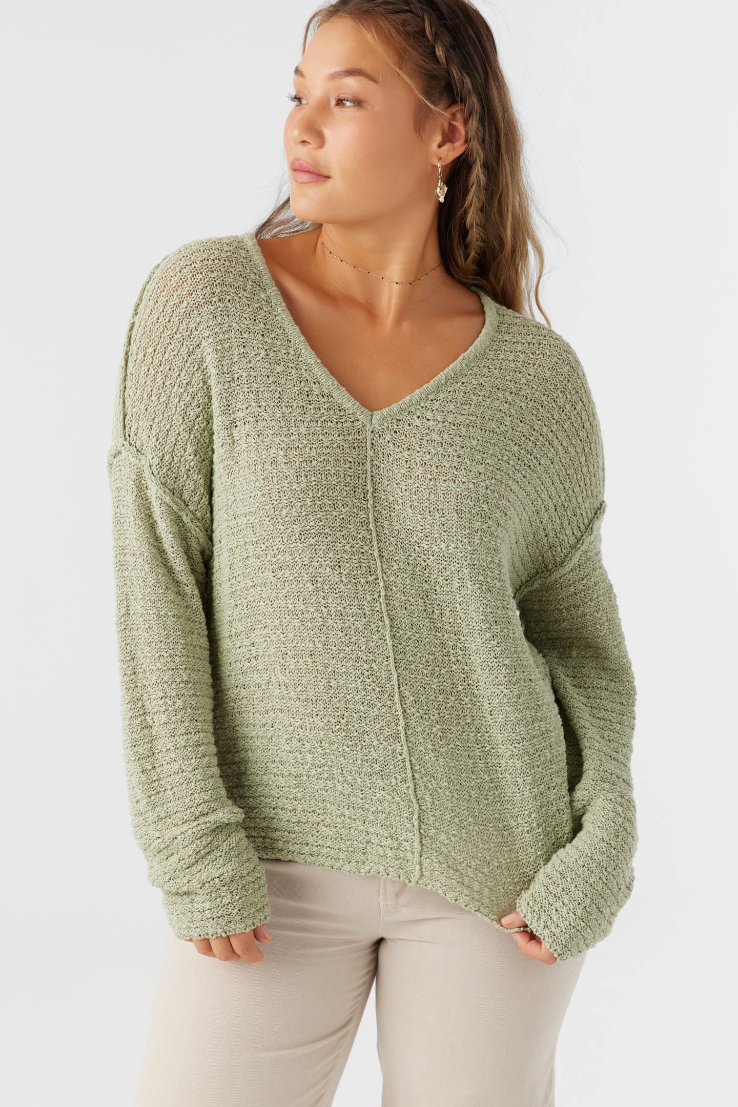 MARINA COTTON SLUB V-NECK SWEATER