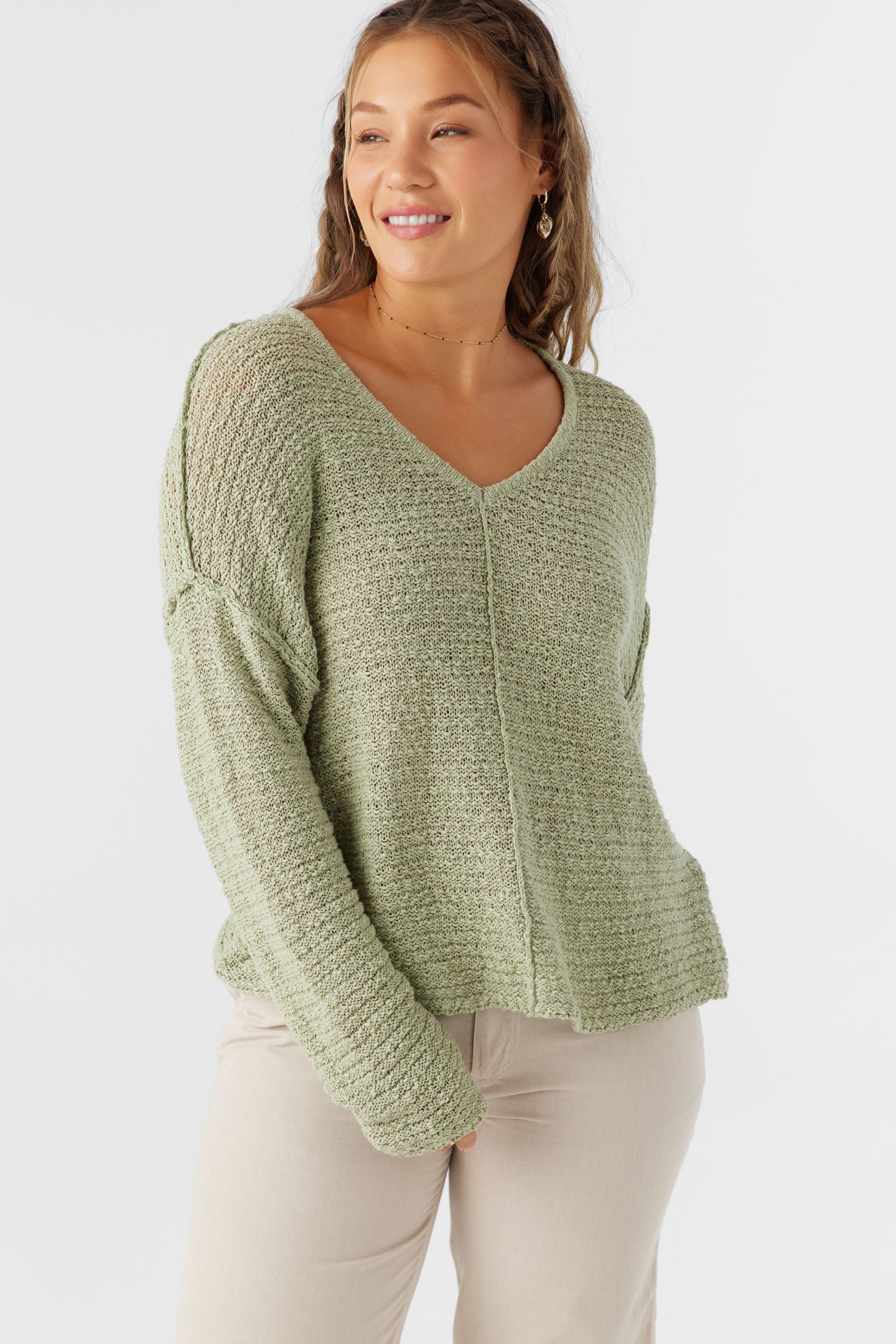 MARINA COTTON SLUB V-NECK SWEATER