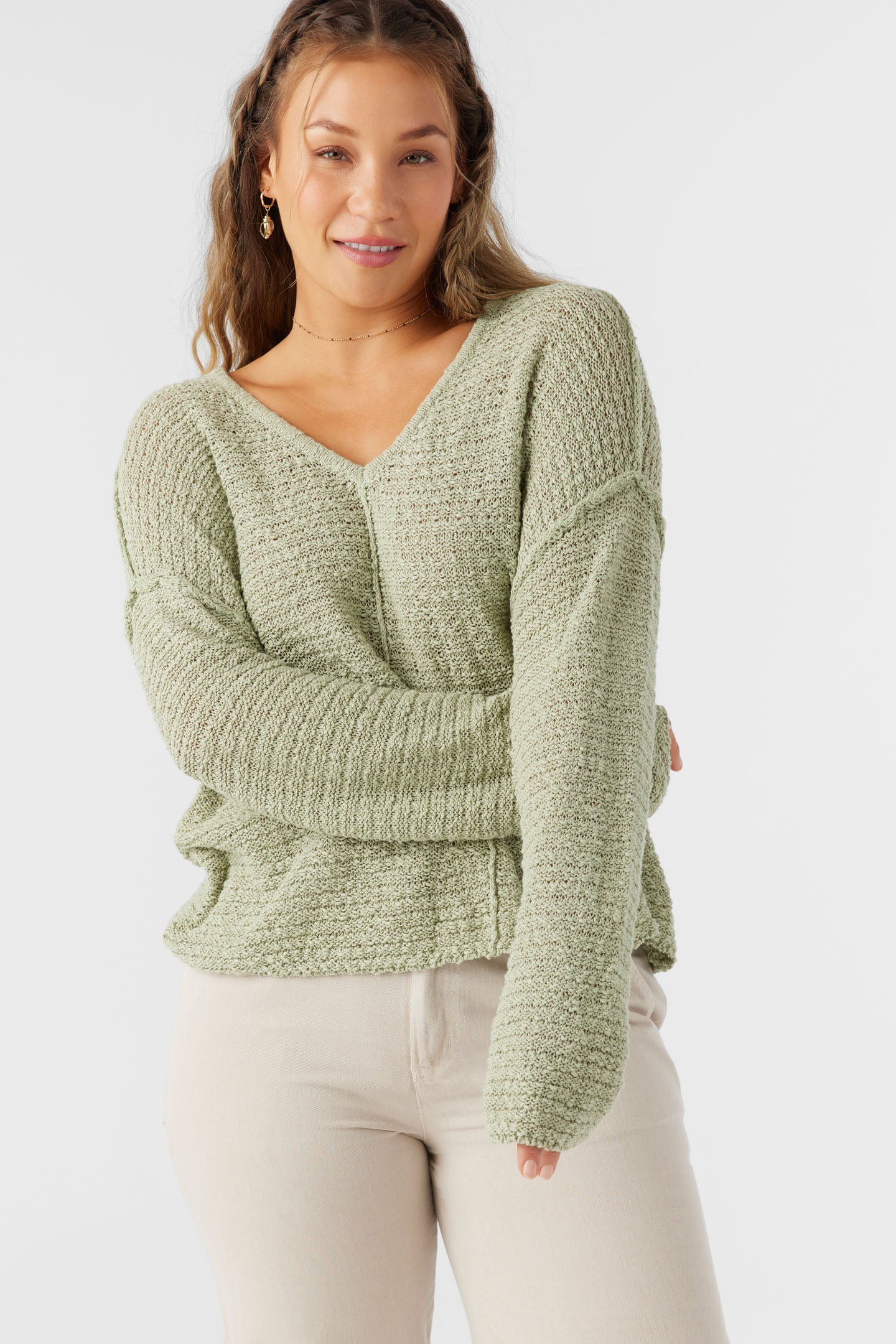 MARINA COTTON SLUB V-NECK SWEATER