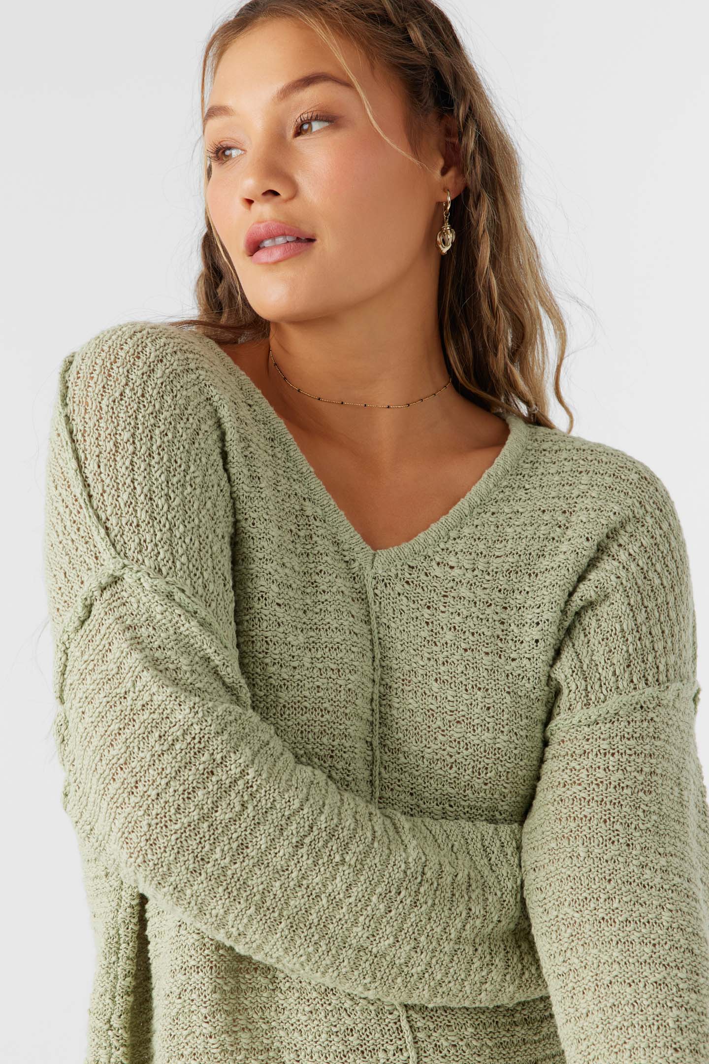 MARINA COTTON SLUB V-NECK SWEATER