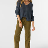 Marina Cotton Slub V-Neck Sweater