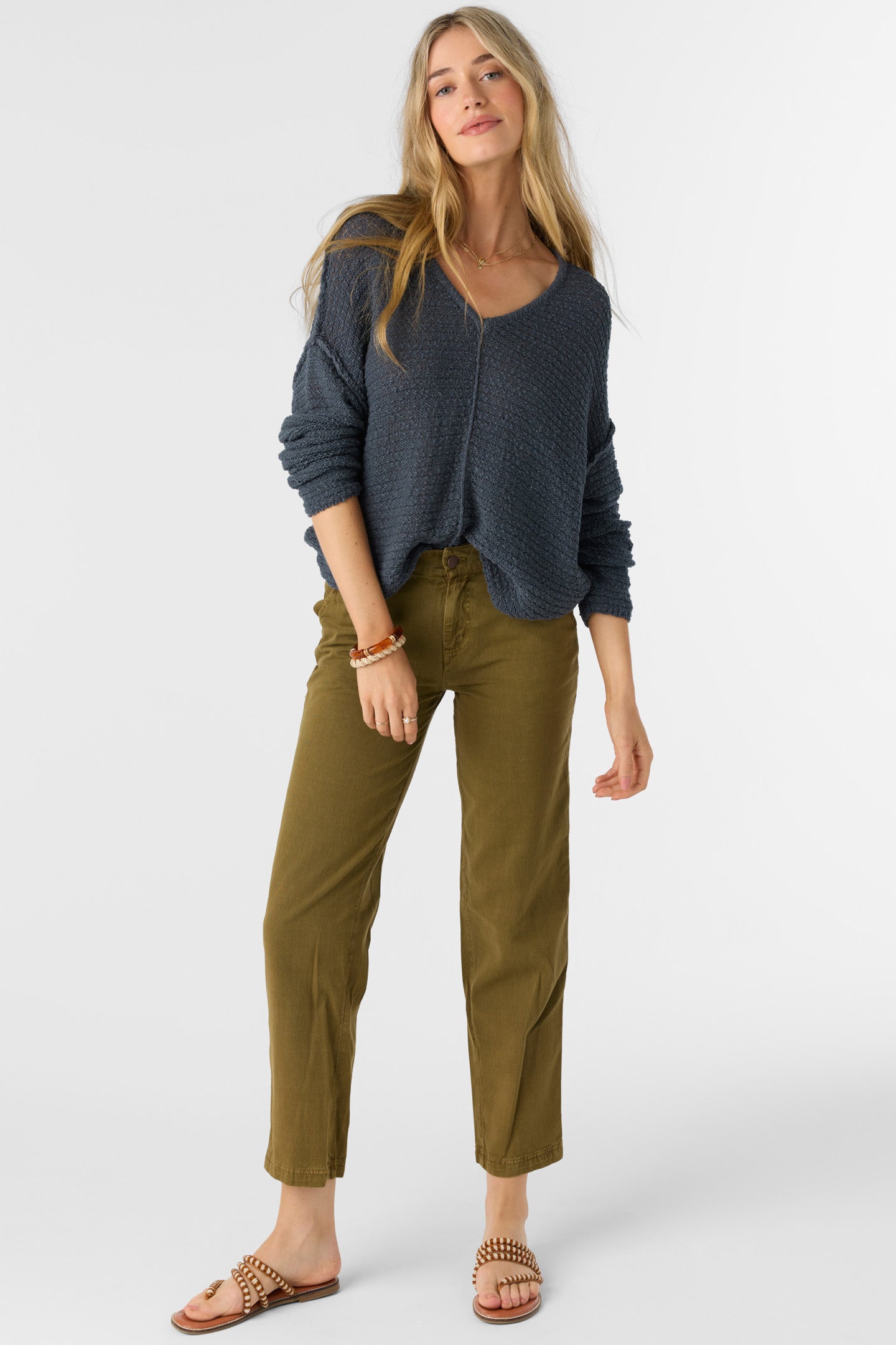 MARINA COTTON SLUB V-NECK SWEATER