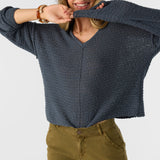 Marina Cotton Slub V-Neck Sweater