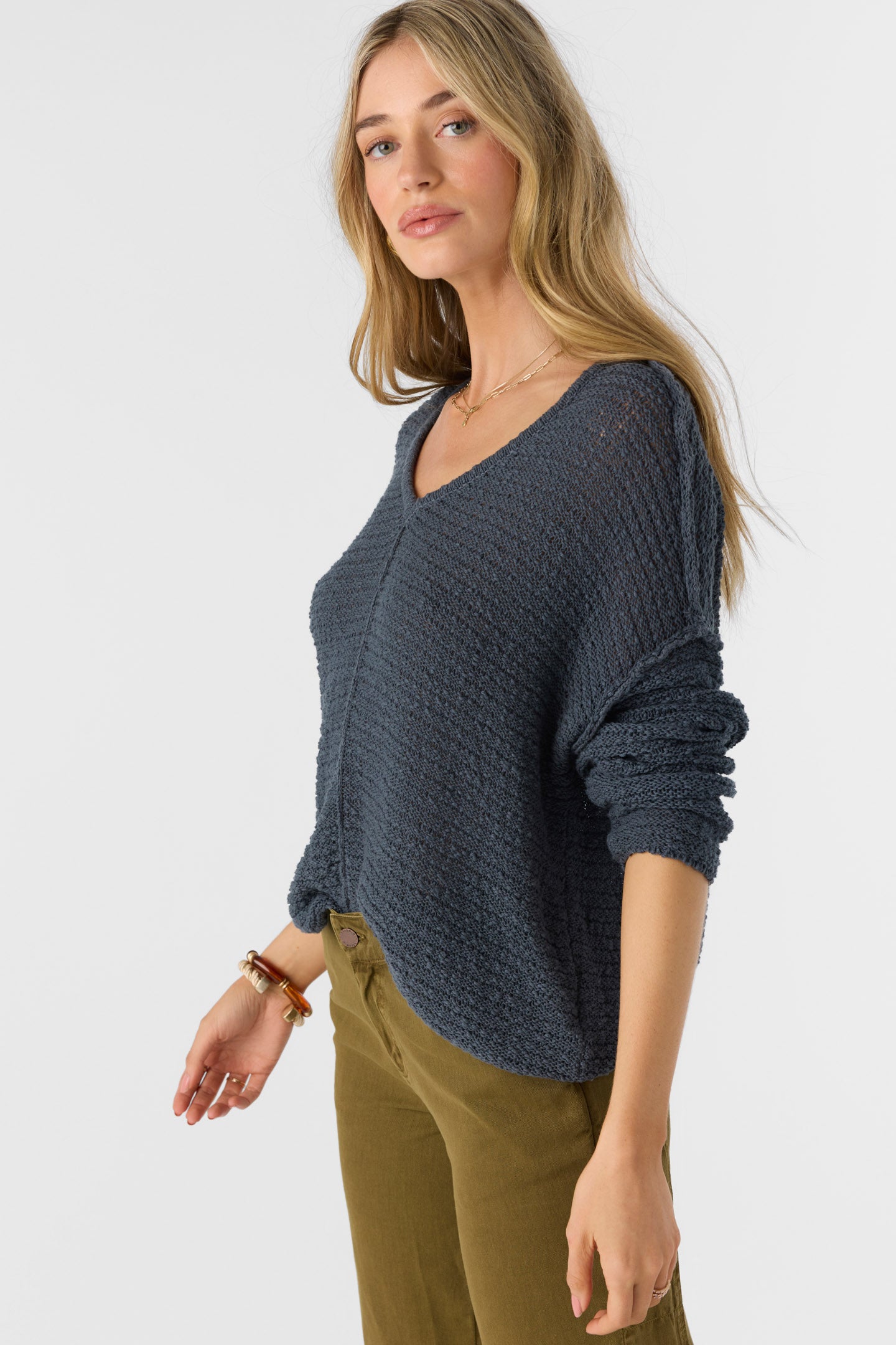 MARINA COTTON SLUB V-NECK SWEATER