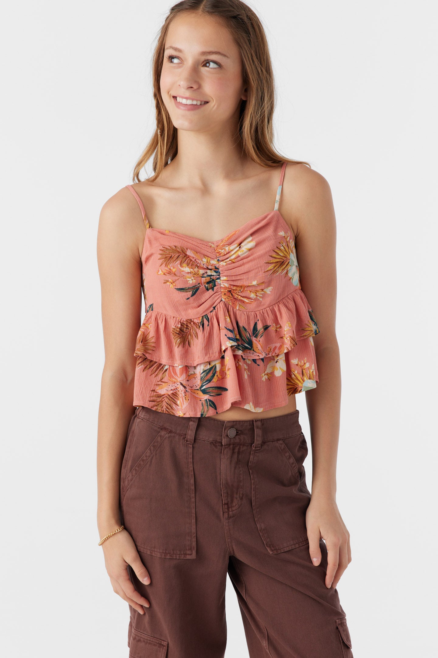 GIRL'S RAYA PUNTA TROPICAL RUFFLE TANK TOP