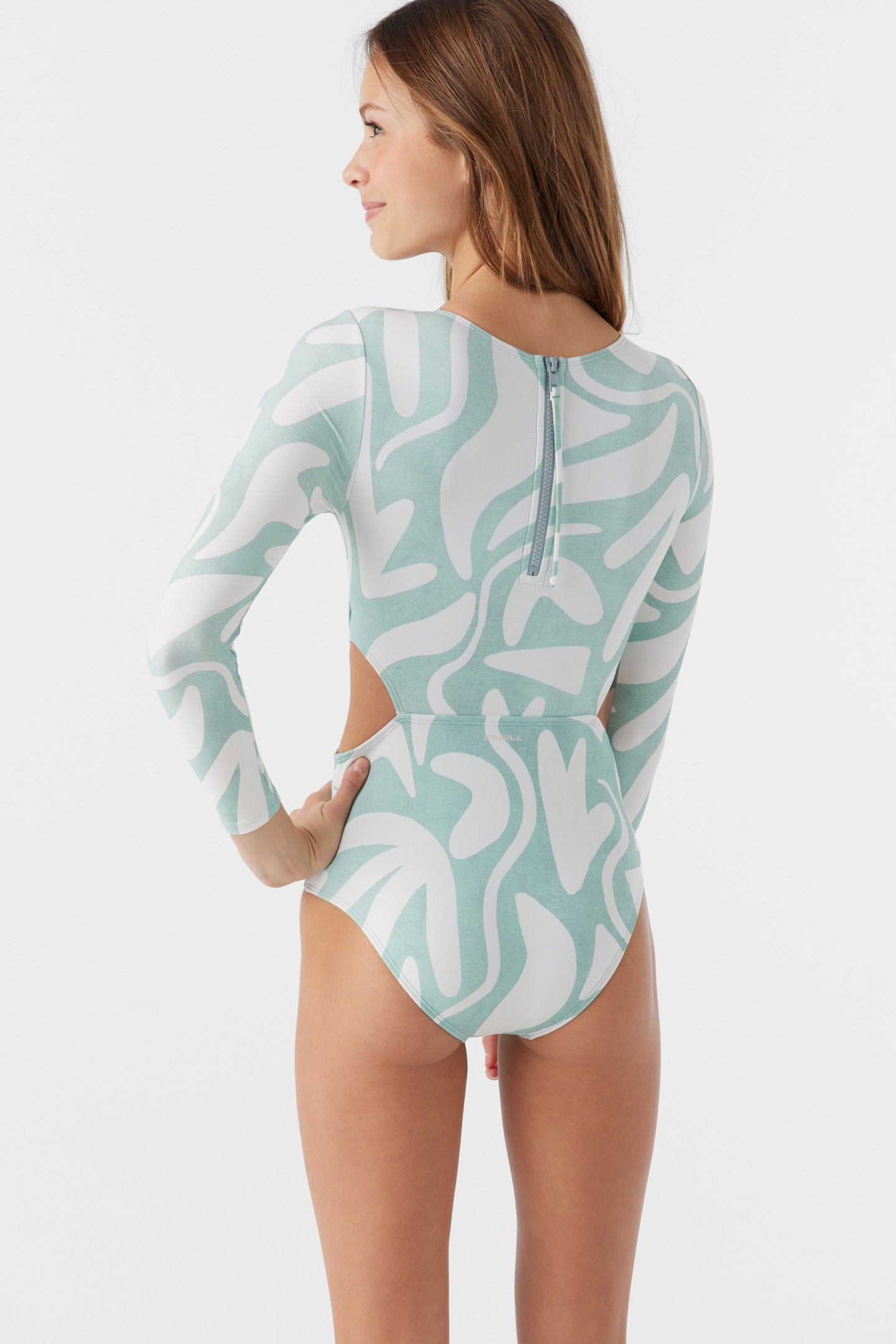 GIRL'S BEACH HUT GEO CUT OUT SURF SUIT