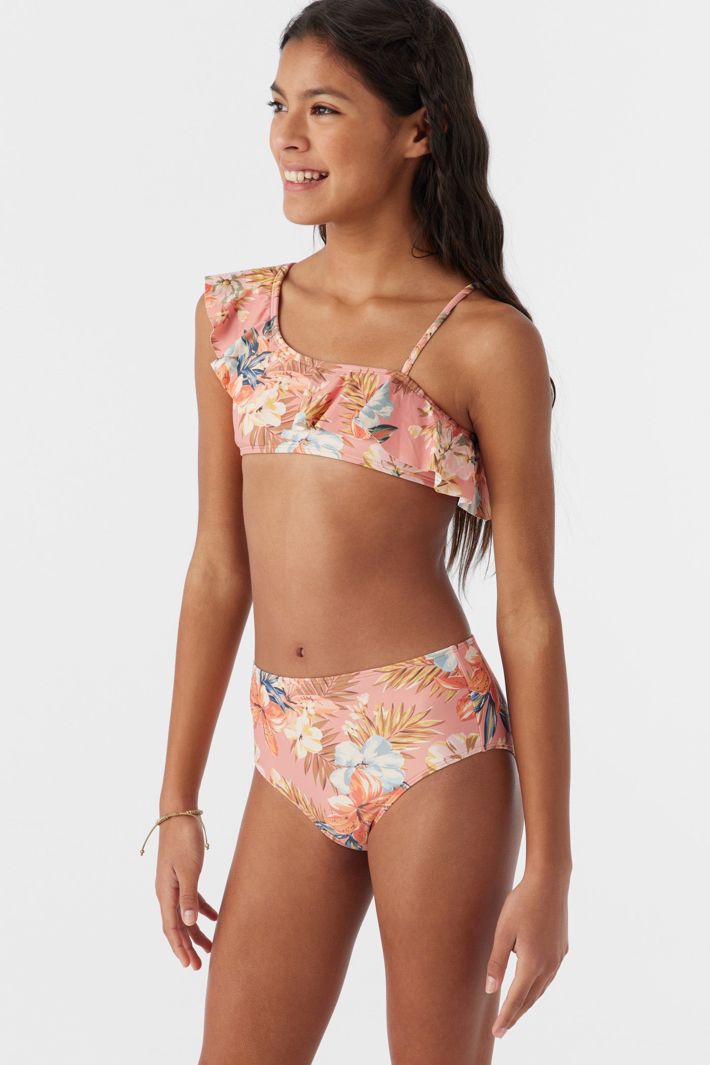 GIRL'S PUNTA TROPICAL ASYMM RUFFLE BANDEAU TOP SET