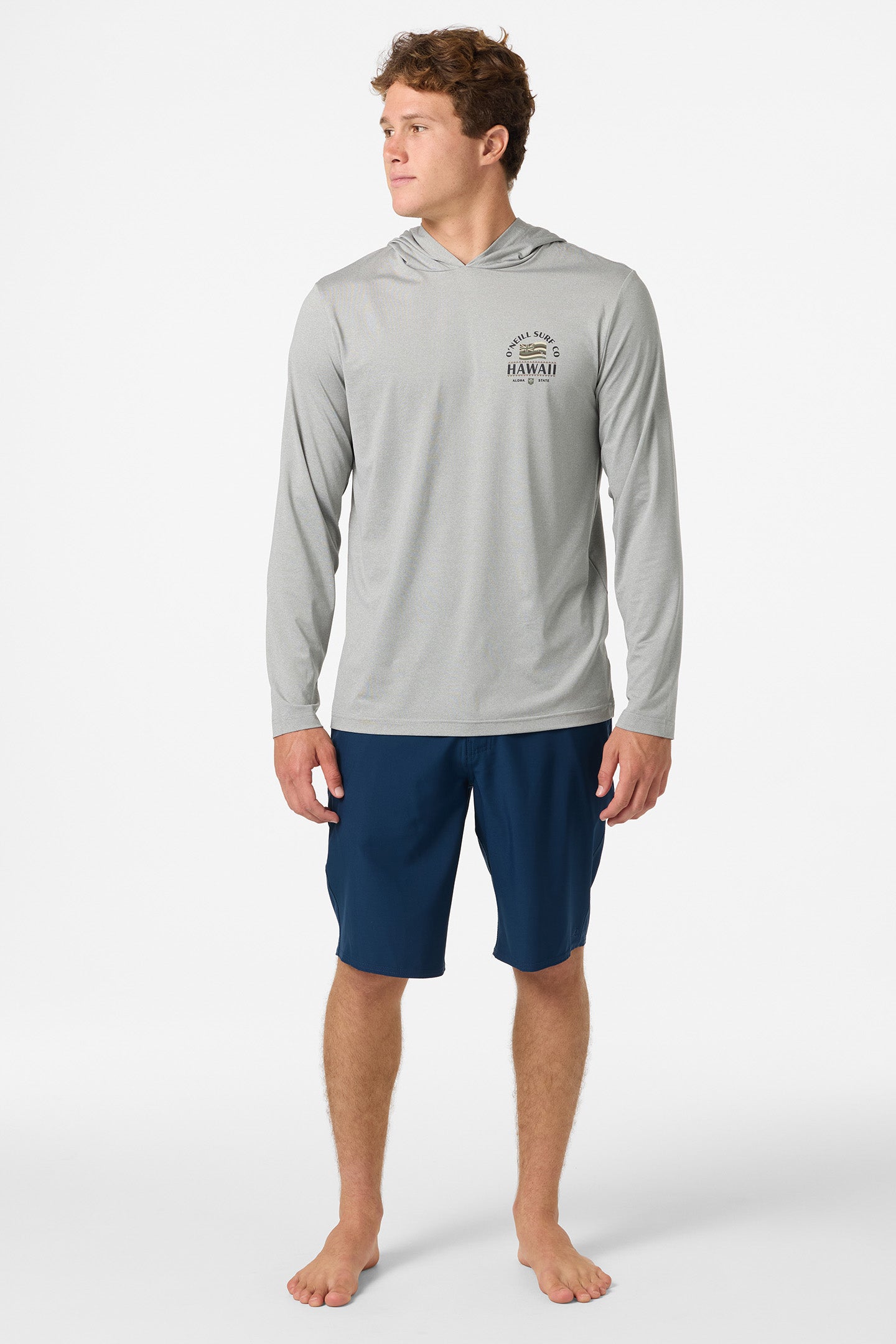 TRVLR Upf Hooded Ls Hawaii Flag Long Sleeve Pullover - Heather