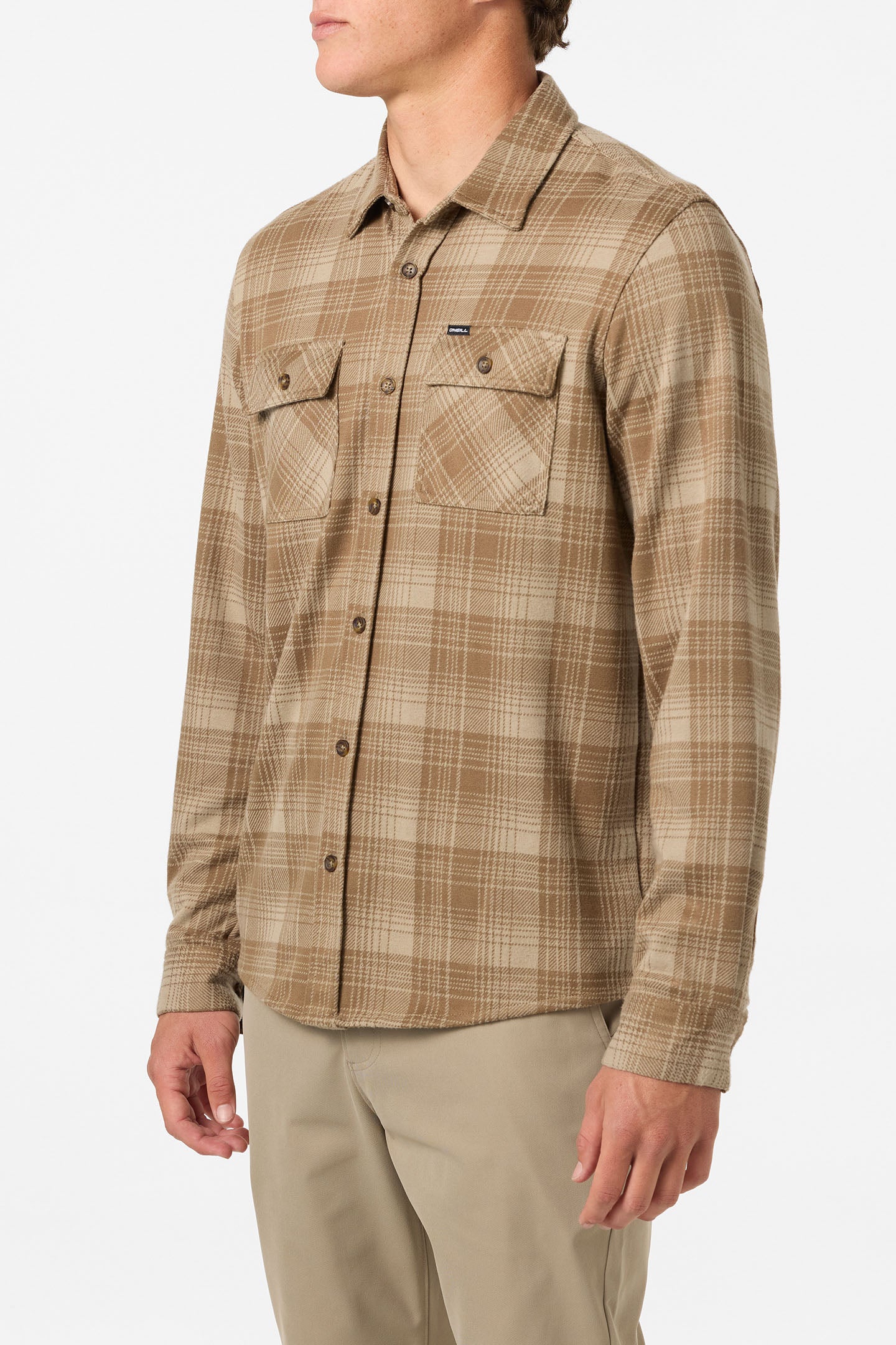 Sutton Knit Plaid Standard Fit Long Sleeve Shirt - Dark Khaki | O