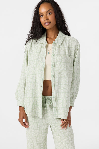 即完売！Eongul リネンストライプルーズシャツ　OLIVE Leni Relaxed Geo Long Sleeve Top - Seafoam | O'Neill