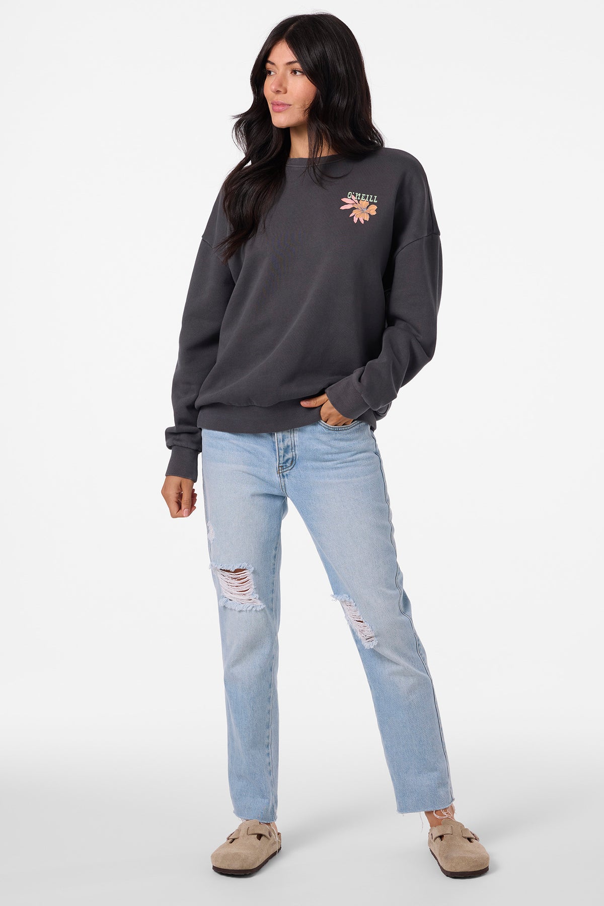 Solis Crew Crew Neck Fleece - Washed Black | O
