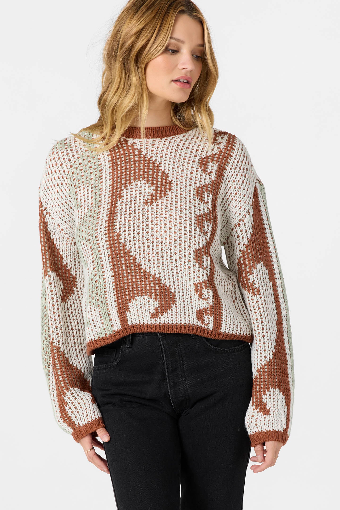 トップス andequal sheer pattern knit IVORY Josephine Long Sleeve Sweater - Winter White | O'Neill