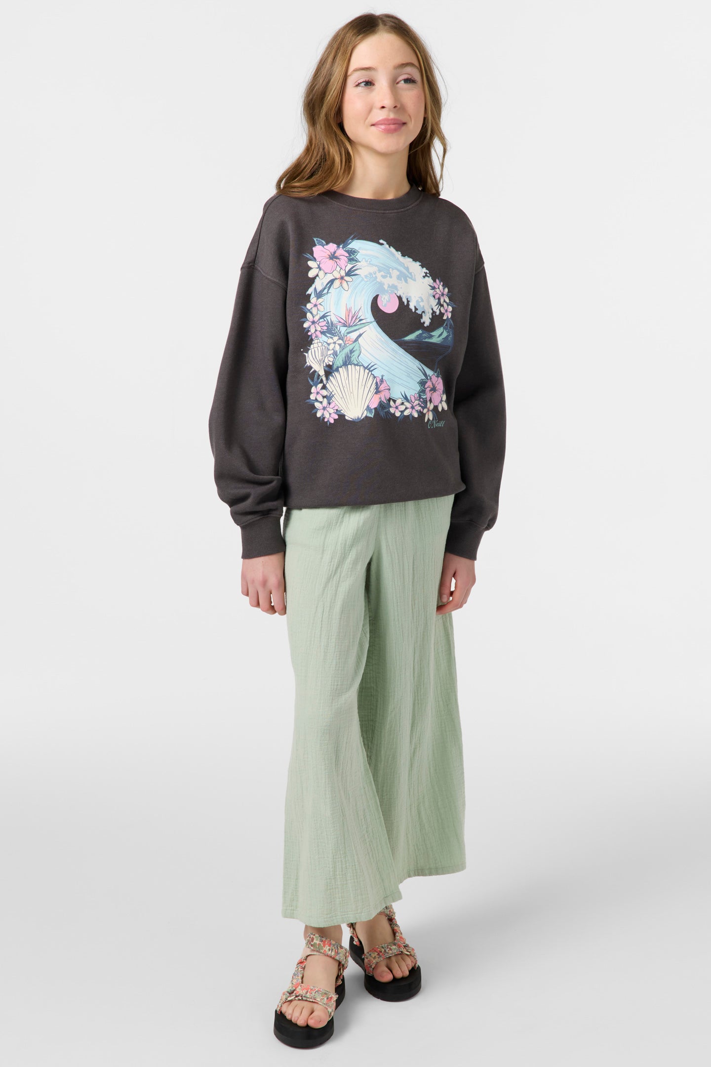 Girl's Skylar Crew Neck Fleece - Washed Black | O'Neill