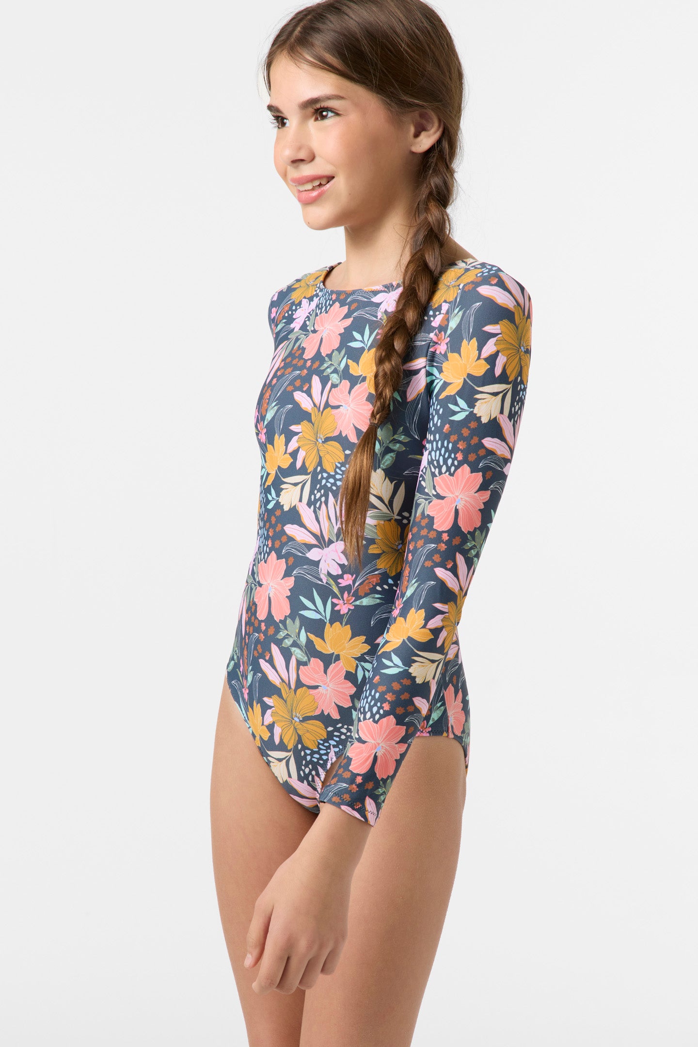 Girl's Mila Floral Twist Back Surf Suit - Slate | O'Neill