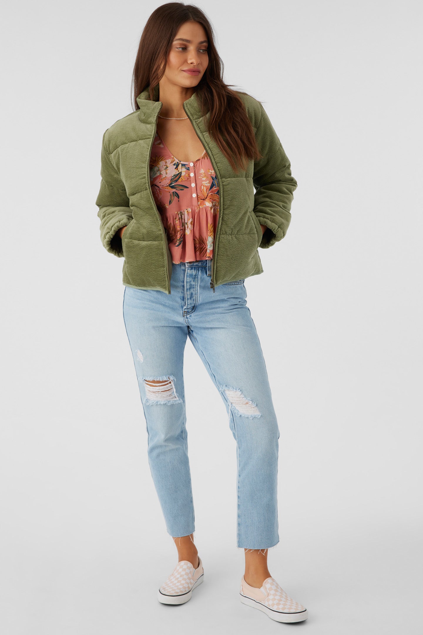 Novah Corduroy Quilted Zip Jacket - Oil Green | O'Neill